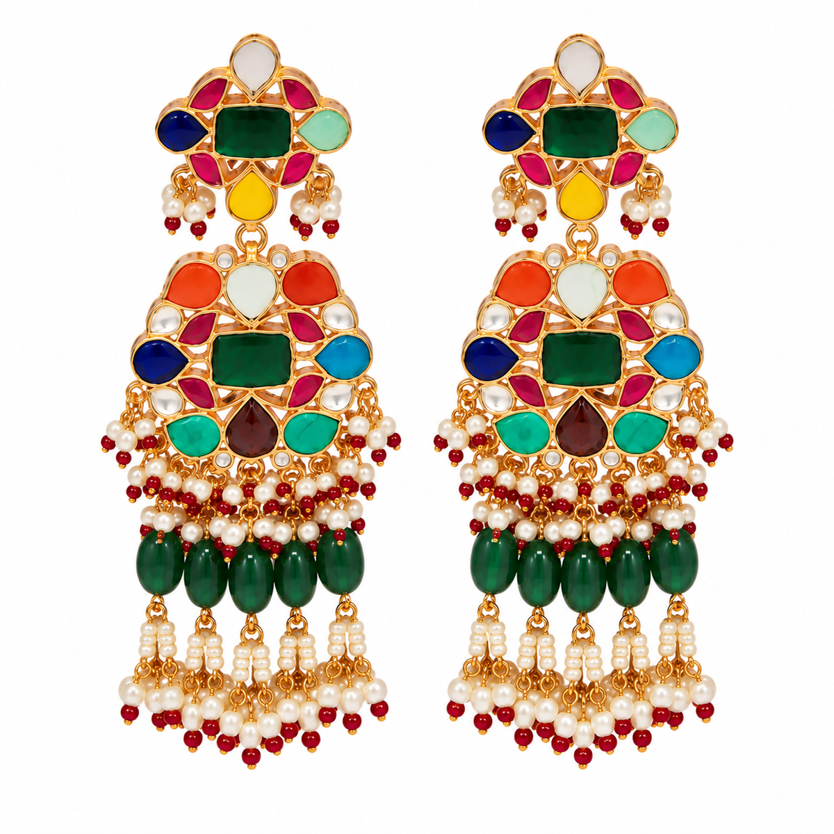 Multicolor Kundan Pearl Choker Necklace Set 25