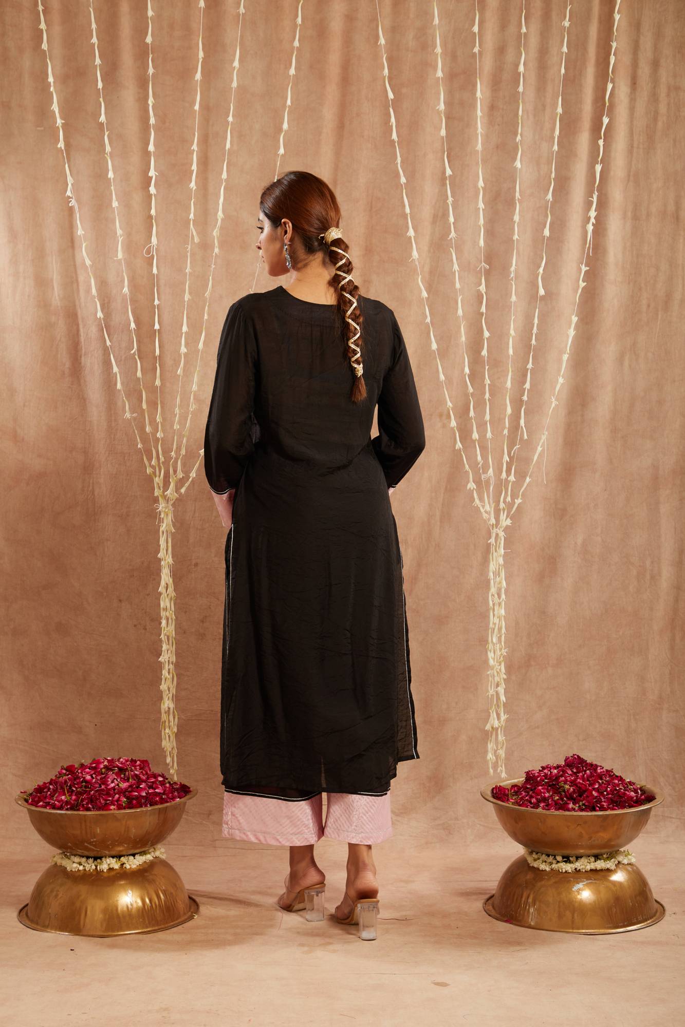Black Zari Chanderi Kurta with Narrow Pants
