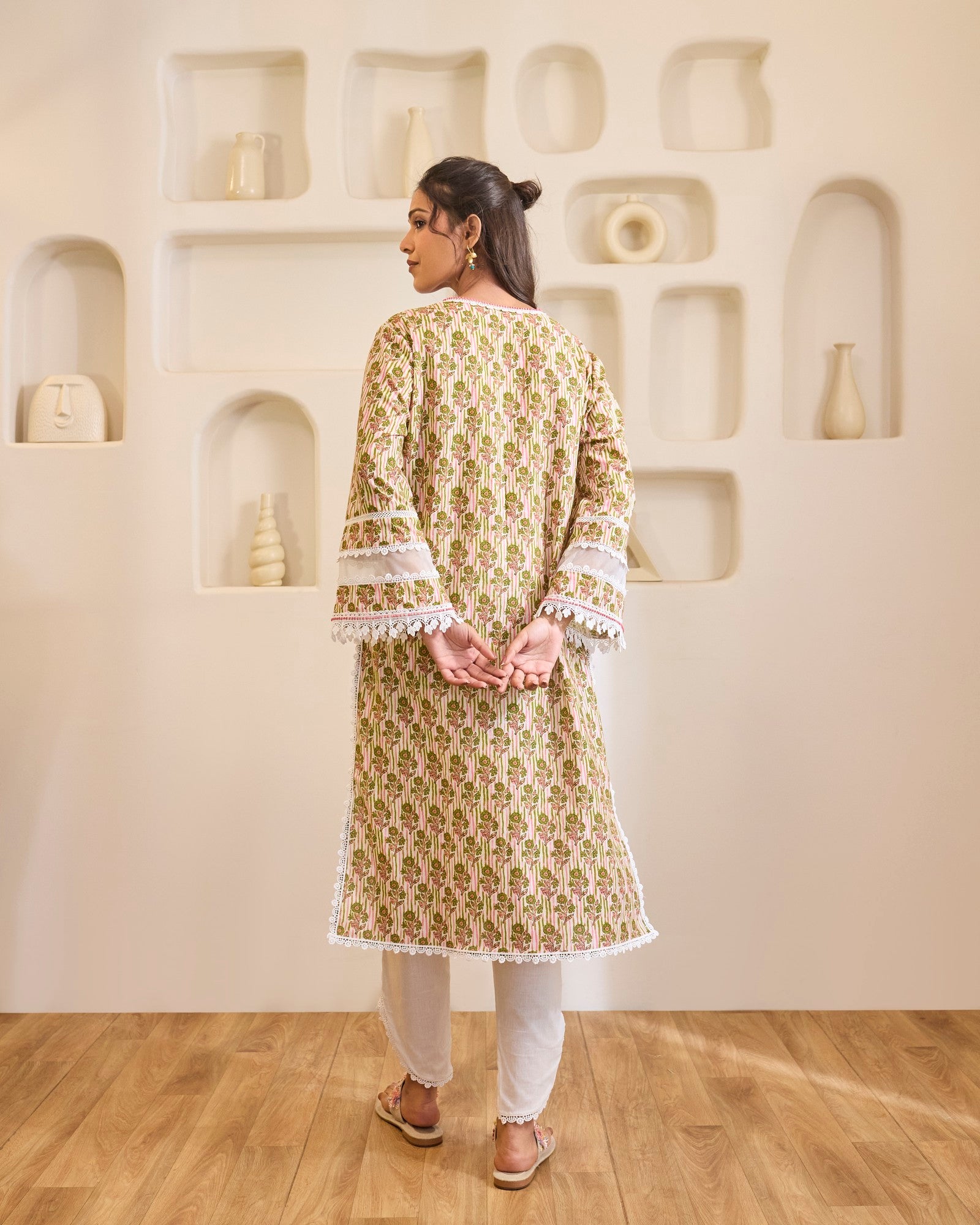 Green Charm Embroidered Cotton Kurta with Tulip Pants