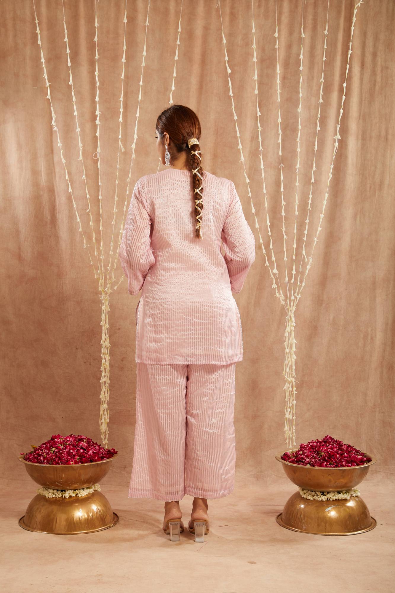 Pink Moroccan Dori Kurta with
Flared Pants