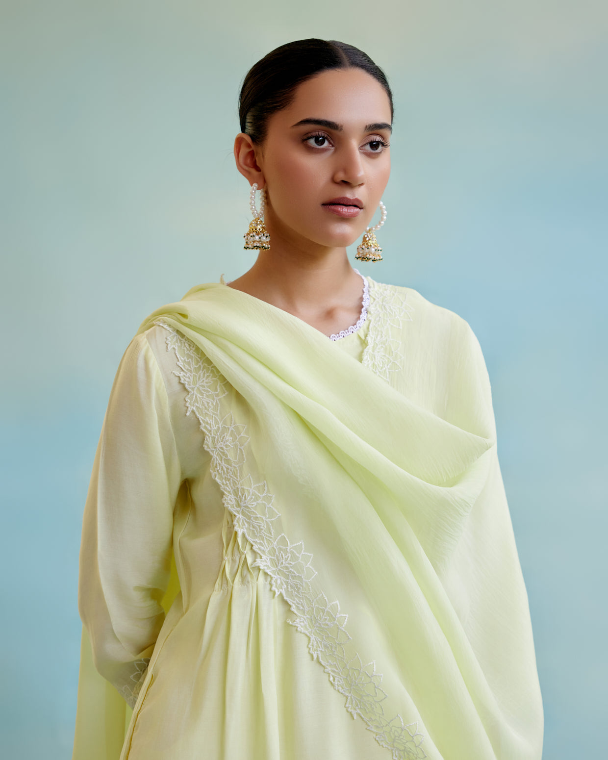 Sunny Lime Pearl Kurta in Silky Modal with Wide Leg Pants
