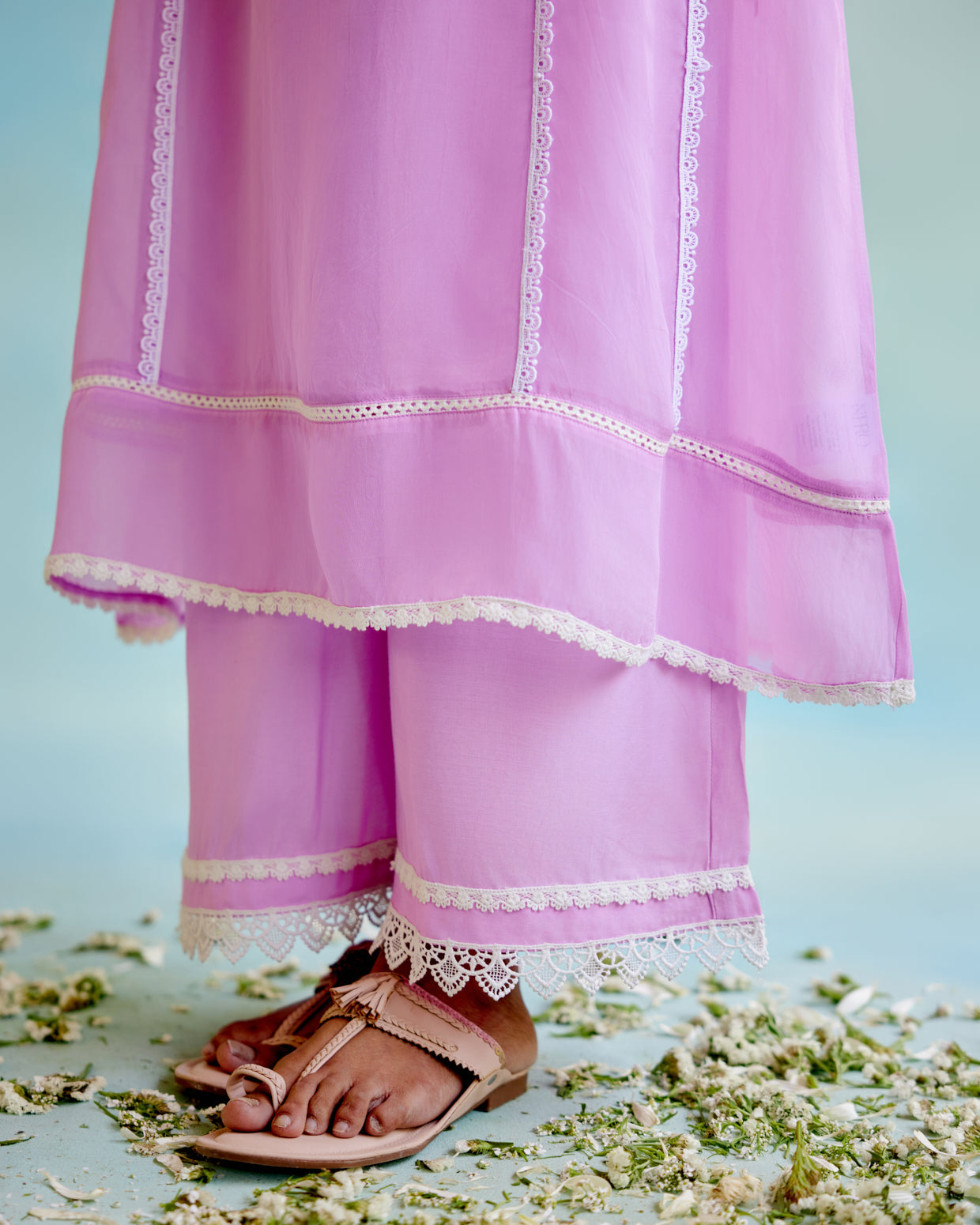 Lilac Glory Organza Anarkali Kurta with Lace Detailing