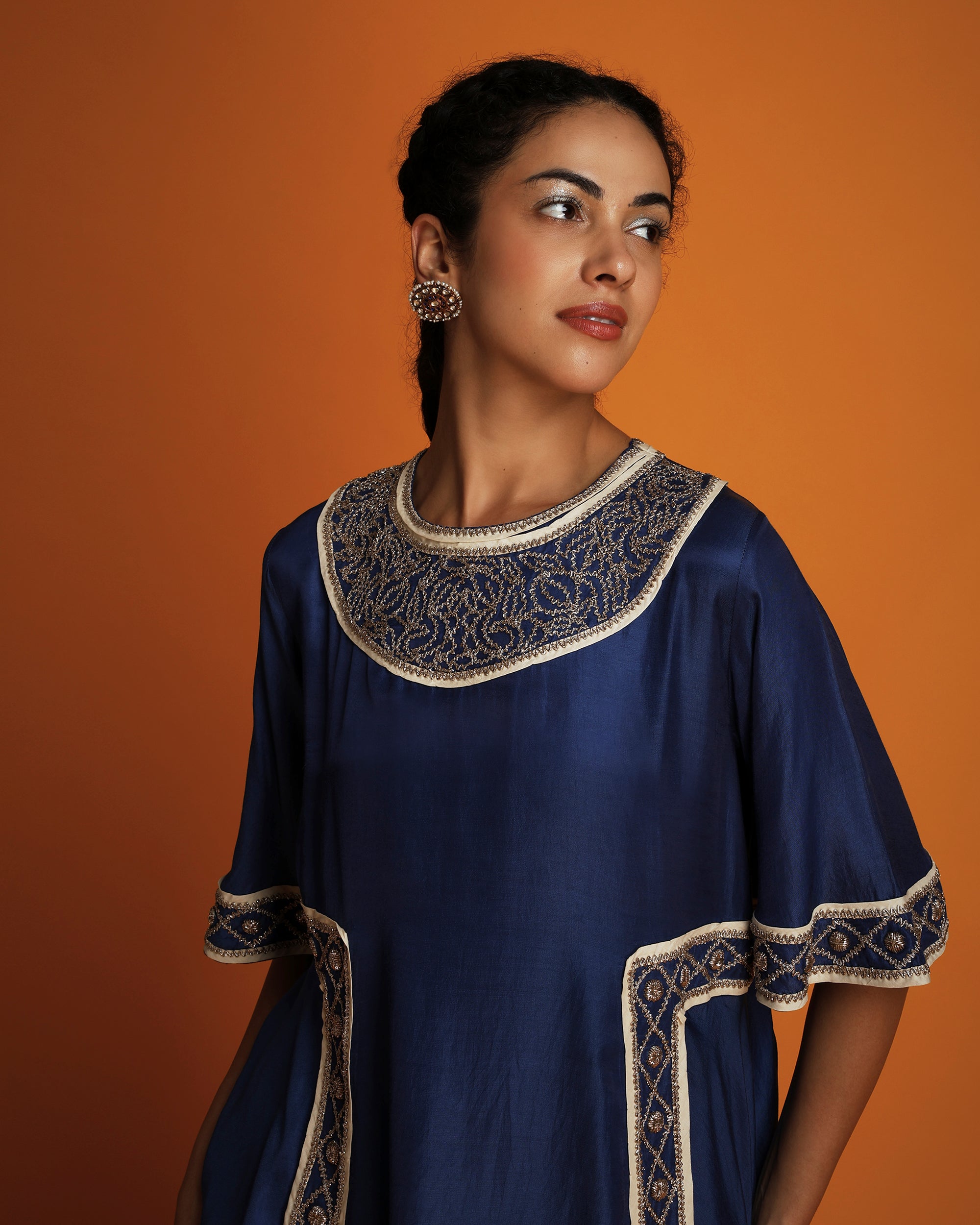 Indigo embroidered tunic
