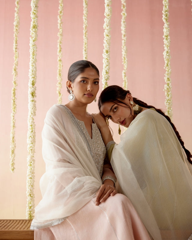 Rosy Pearl Tissue Anarkali with
Narrow Pants & Dupatta - Set of 3