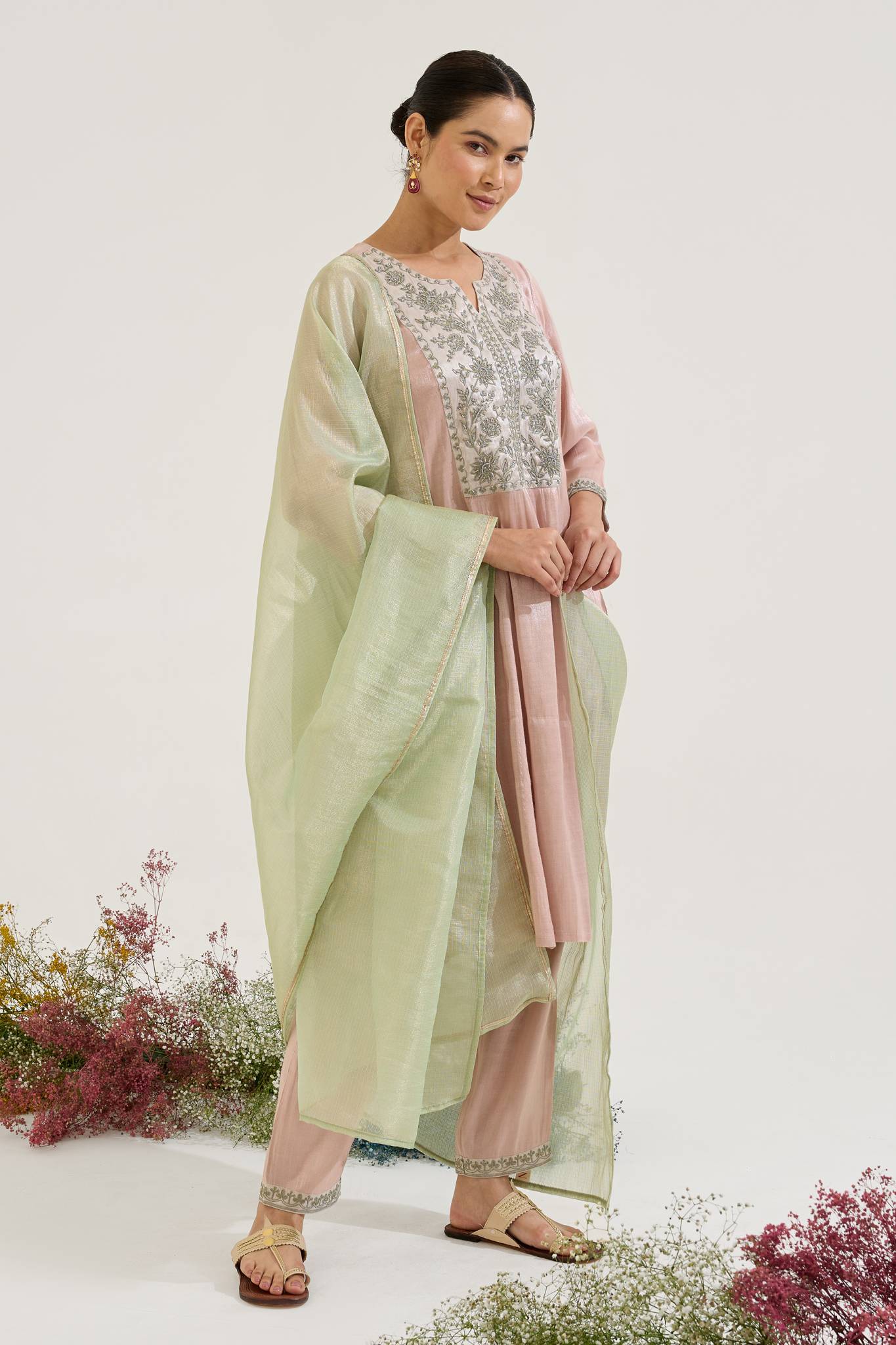 Rosy Dori Tissue Anarkali with Narrow Pants - Set of 2