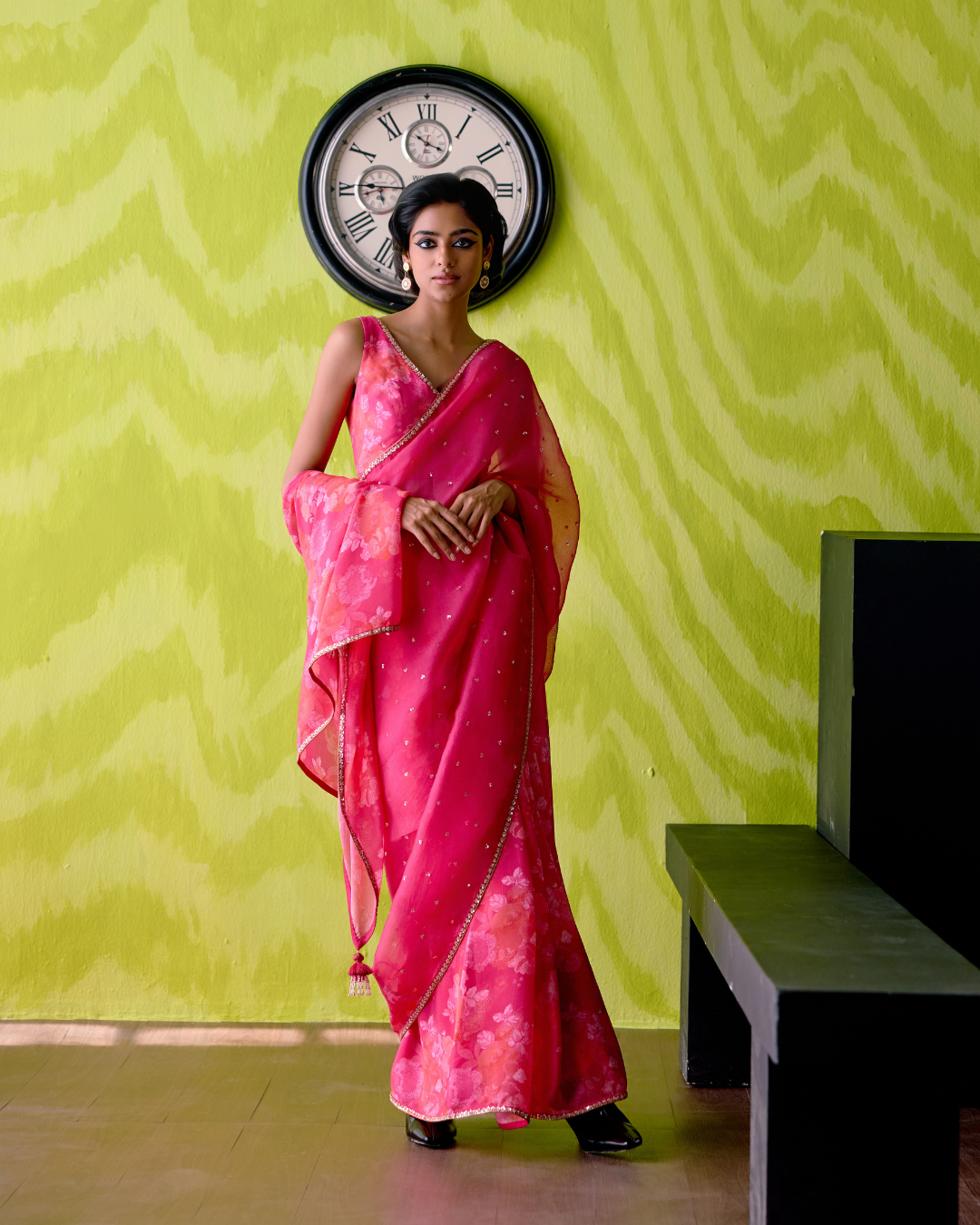 Fuchsia Pink Half and Half Saree with Blouse