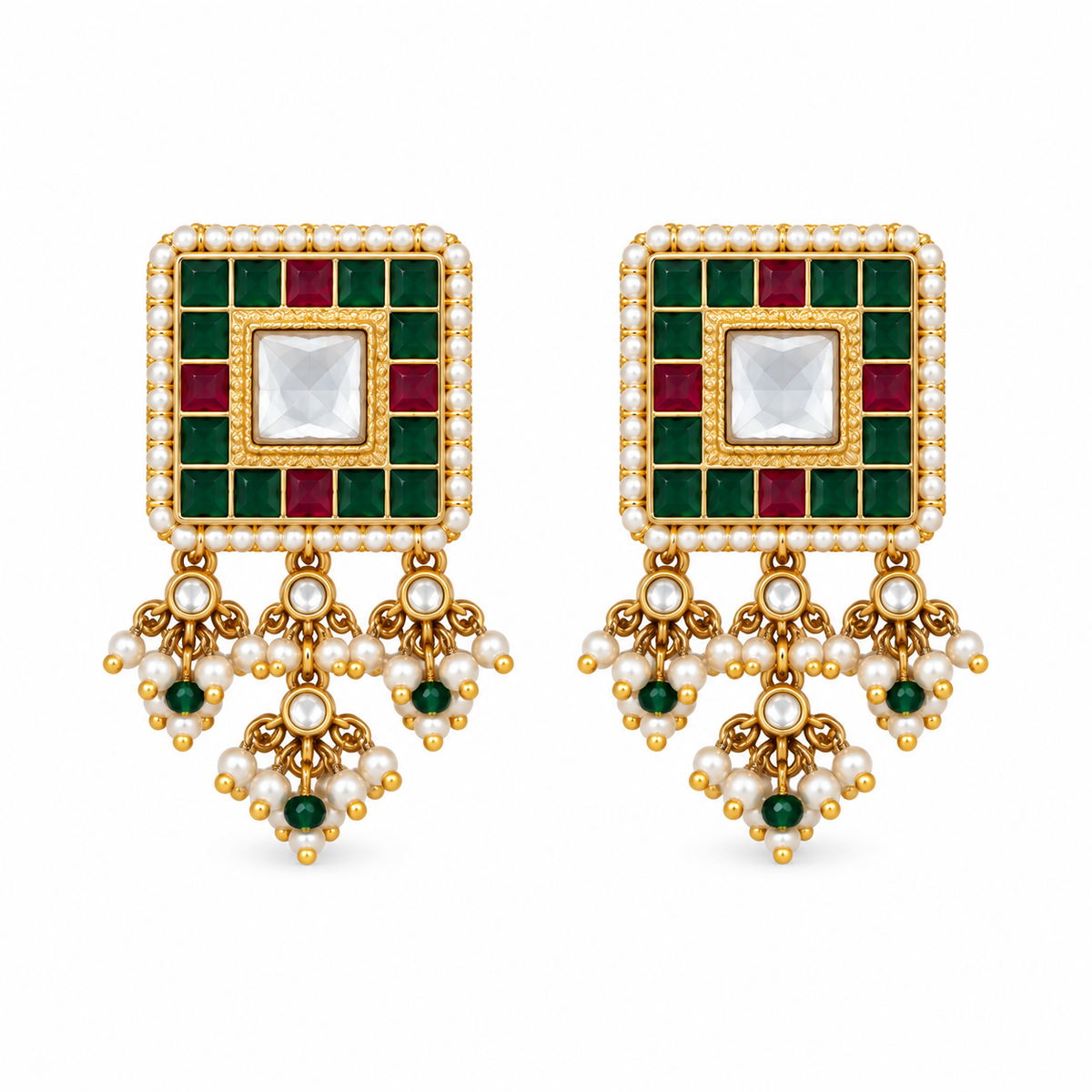 Emerald Green Beaded Square Choker Necklace Set 16