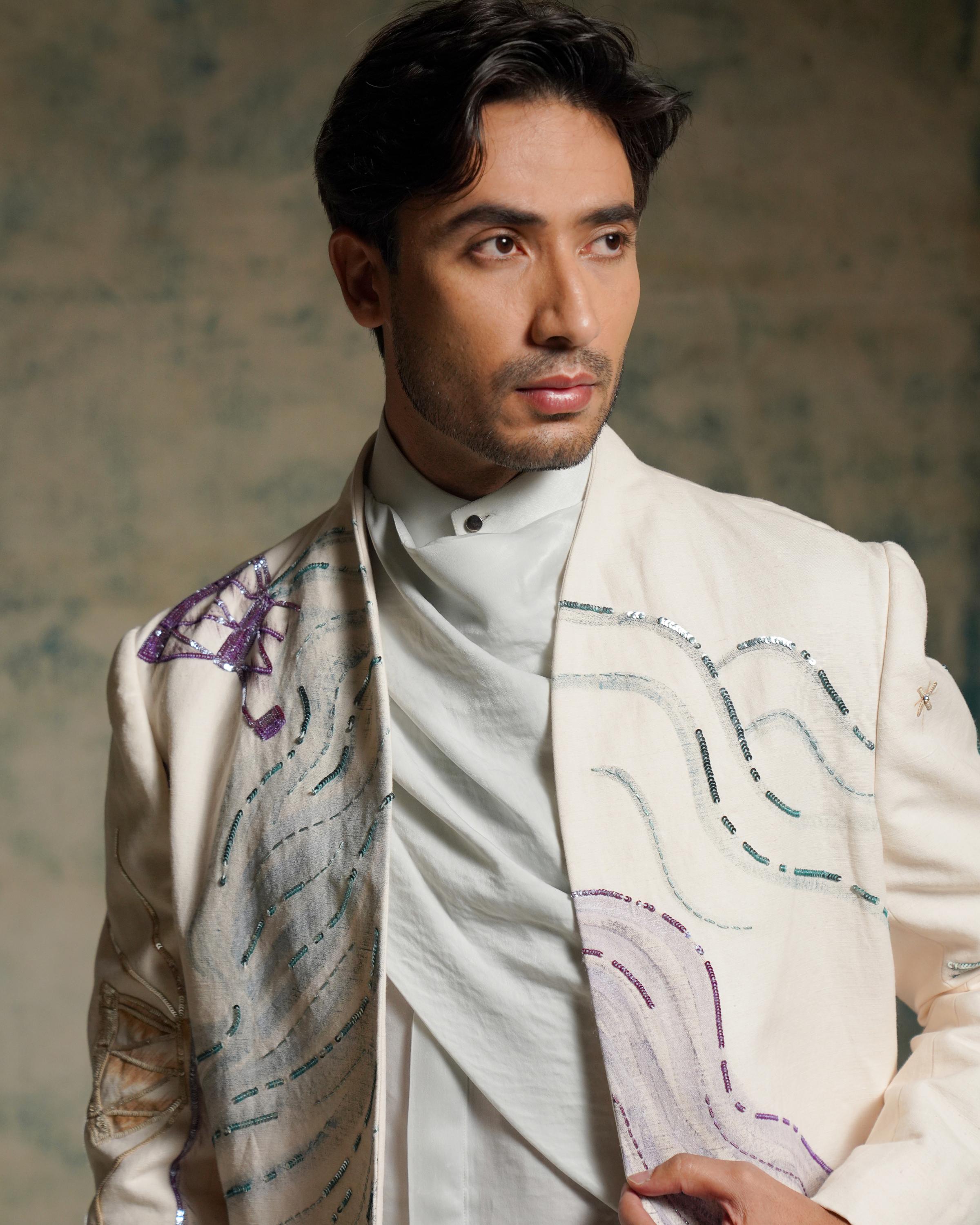 Apricot Ivory Handpainted Blazer Set