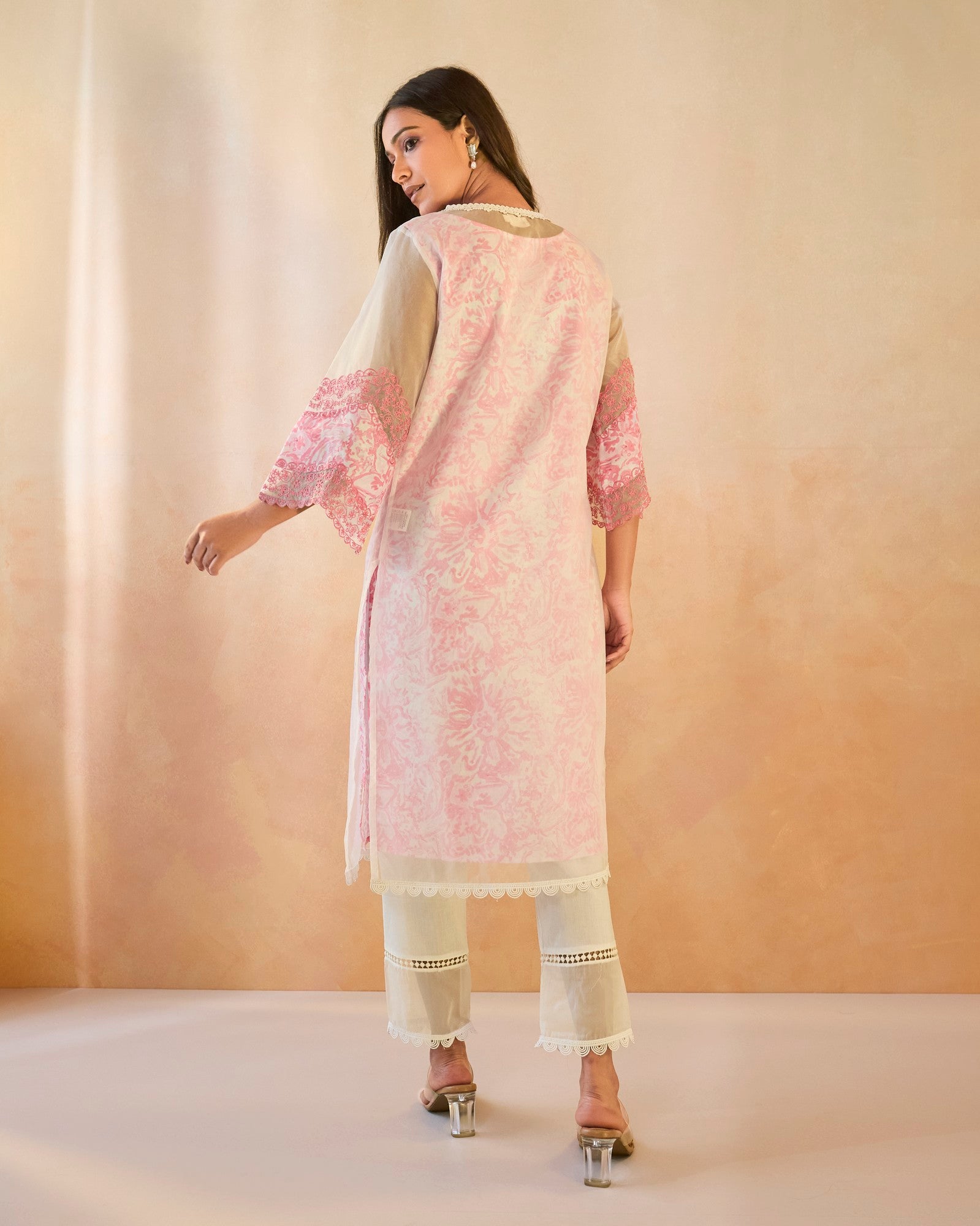 Blush Floral Embroidered Organza Slip Kurta with Narrow Pants