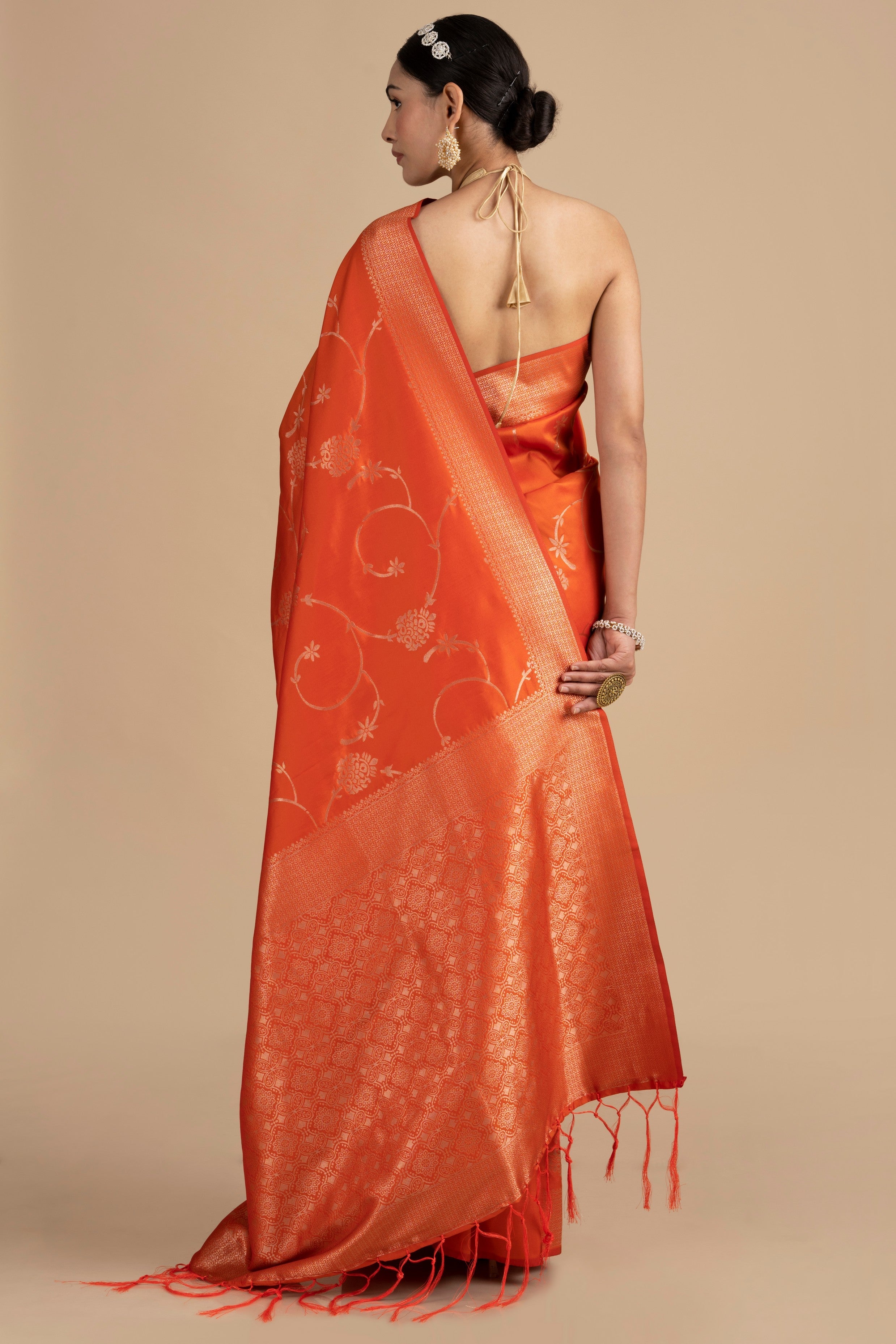 Orange Pure Silk Banarasi Handloom Saree