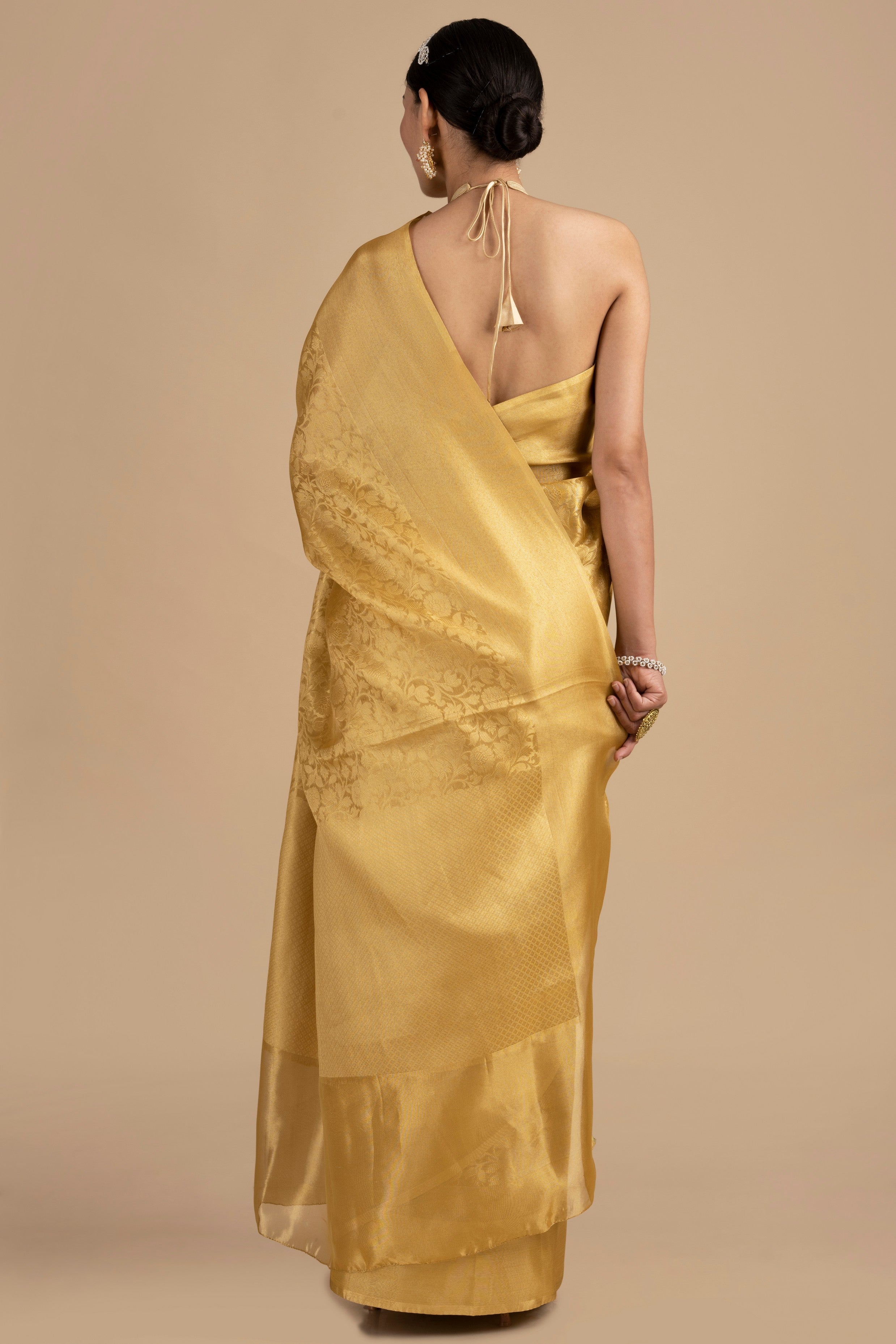 Golden Pure Silk Kanjivaram Silk banarasi handloom Saree