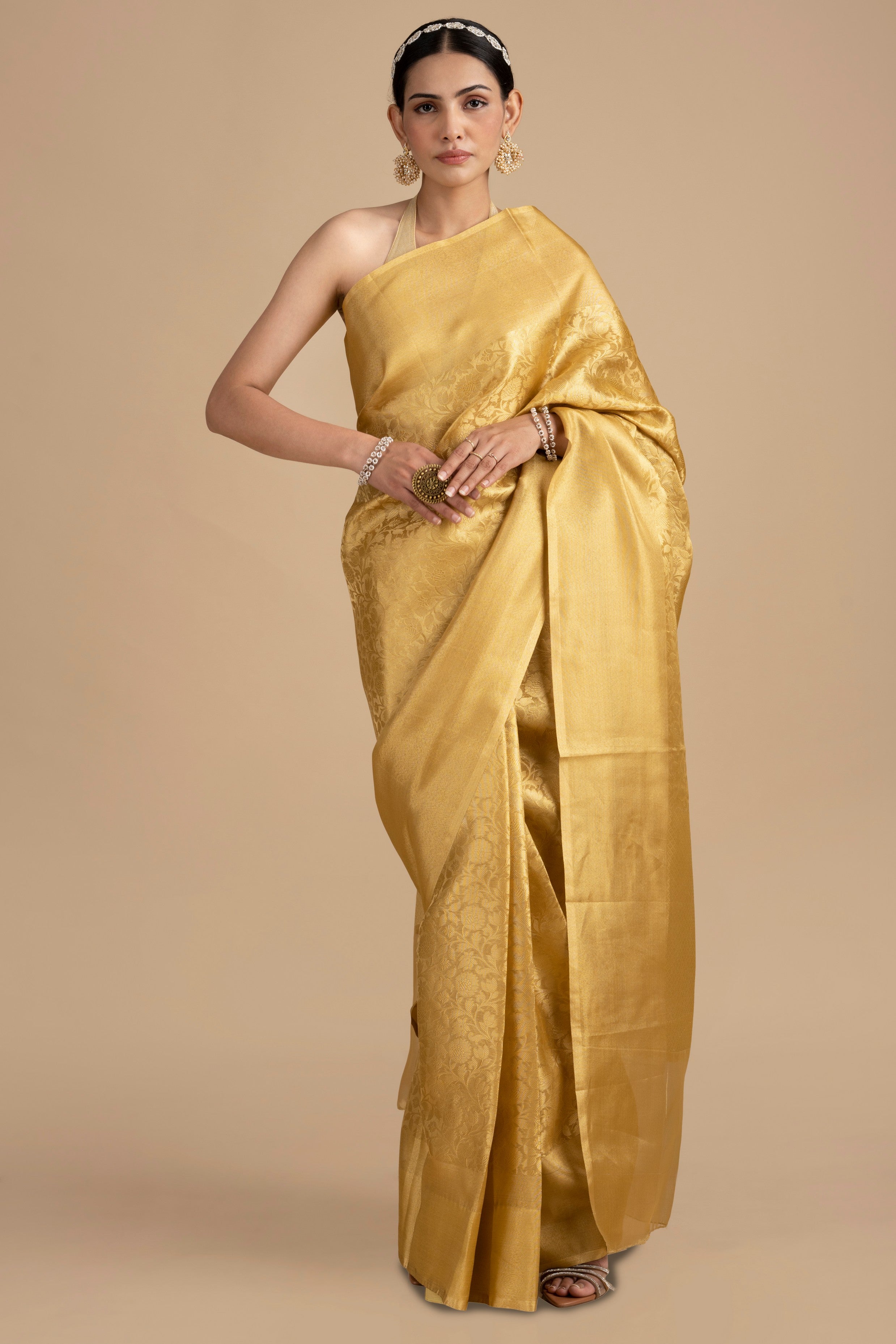 Golden Pure Silk Kanjivaram Silk banarasi handloom Saree