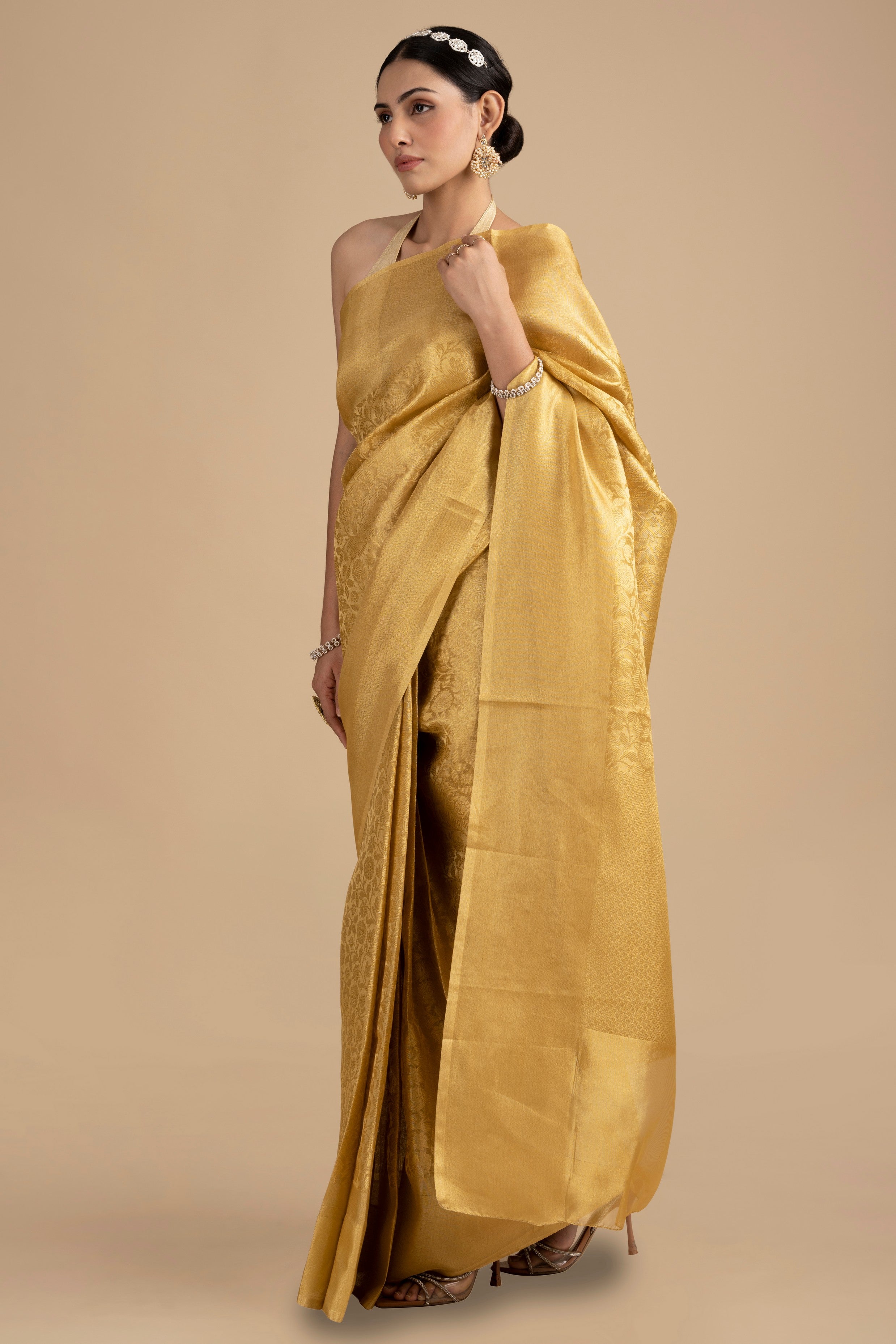 Golden Pure Silk Kanjivaram Silk banarasi handloom Saree