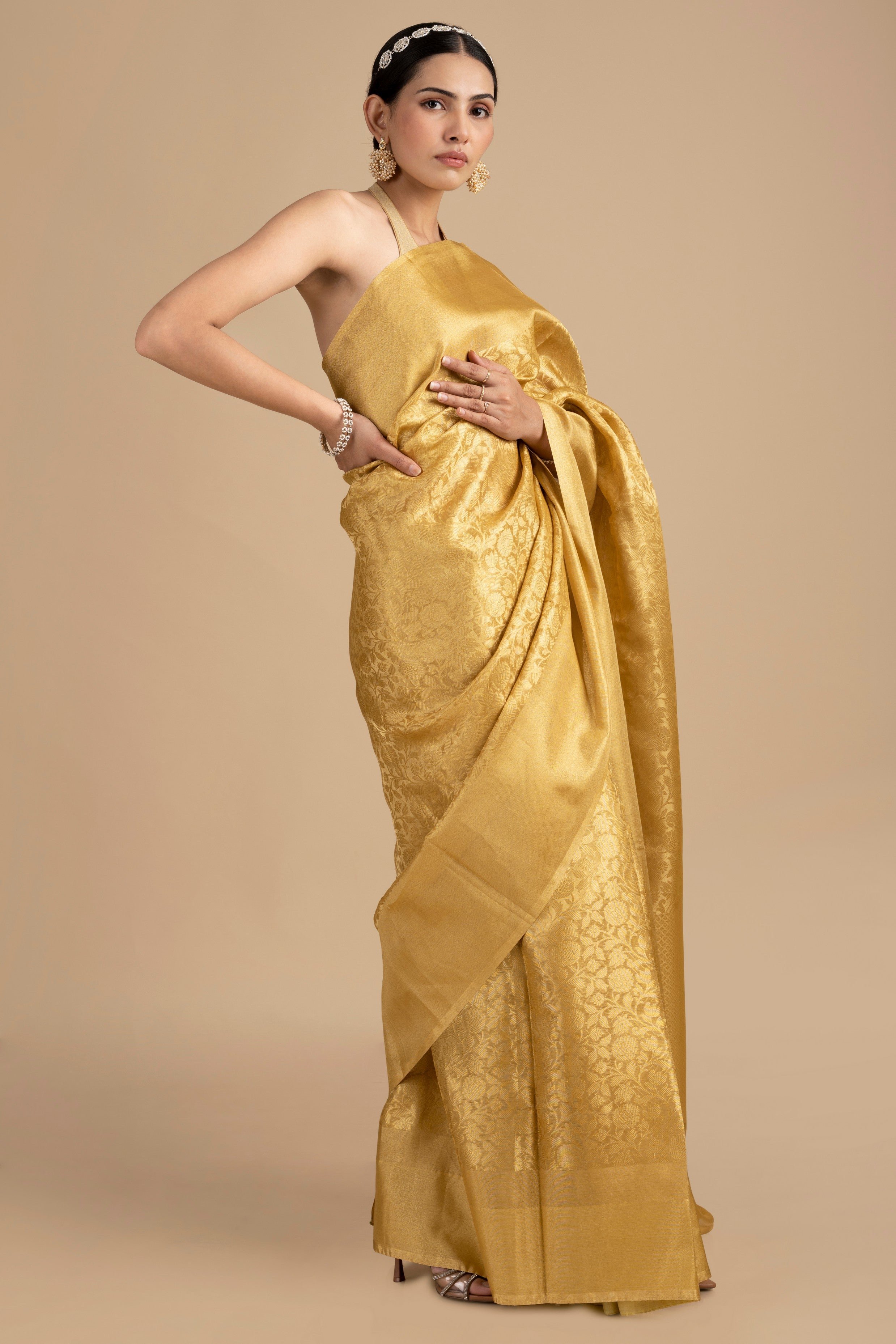 Golden Pure Silk Kanjivaram Silk banarasi handloom Saree