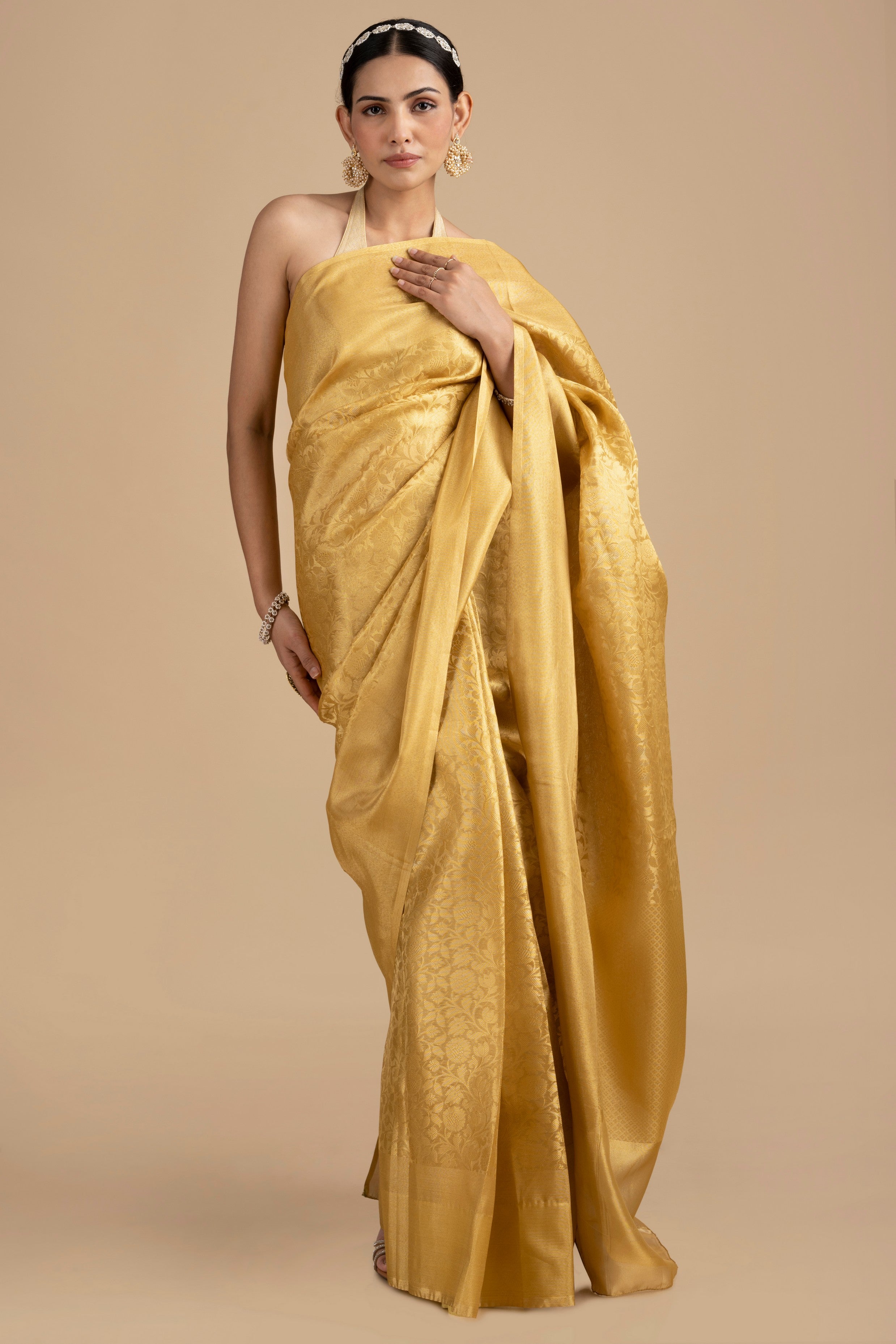 Golden Pure Silk Kanjivaram Silk banarasi handloom Saree