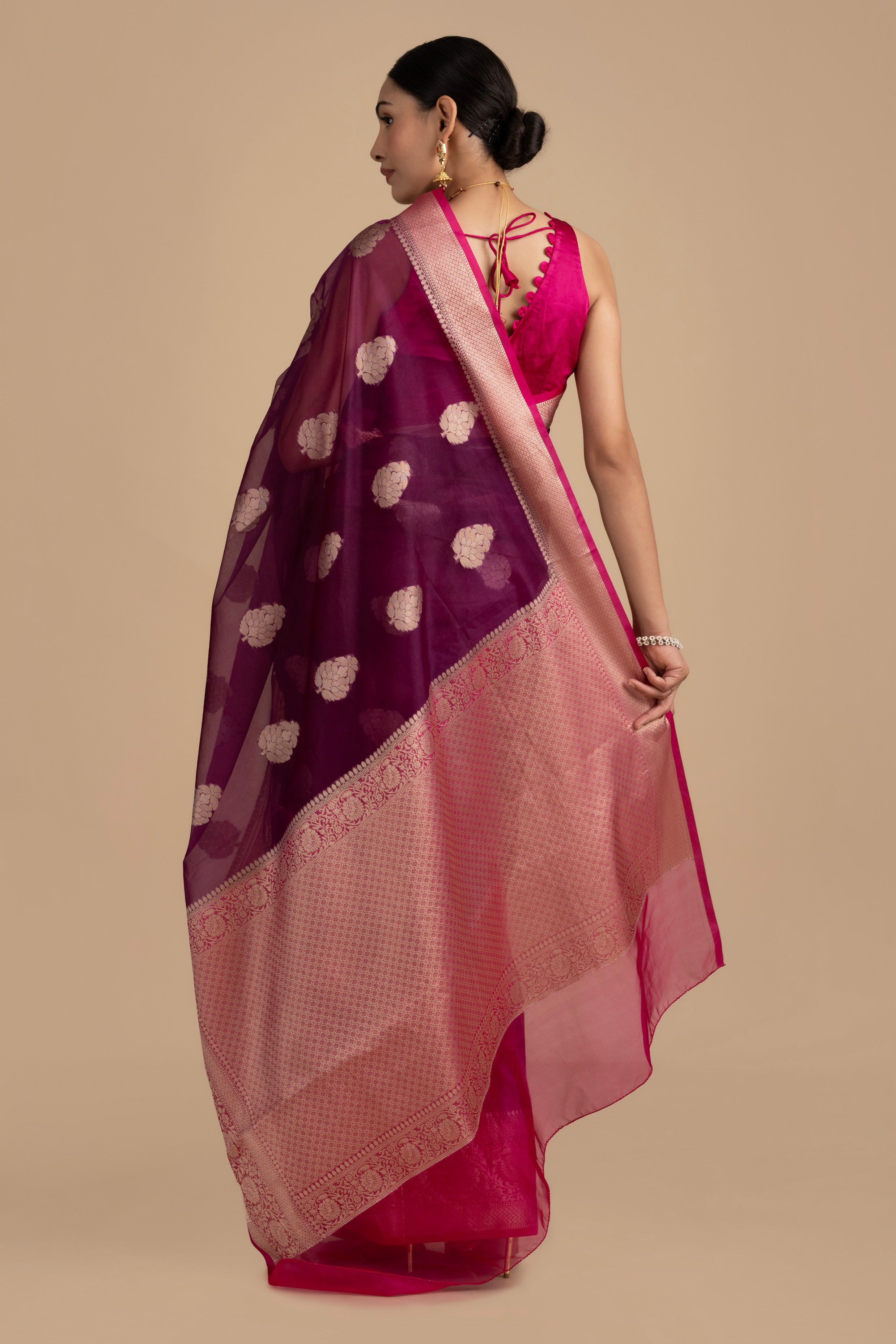 Purple-Pink Kora Organza Silk Banarasi Handloom Saree