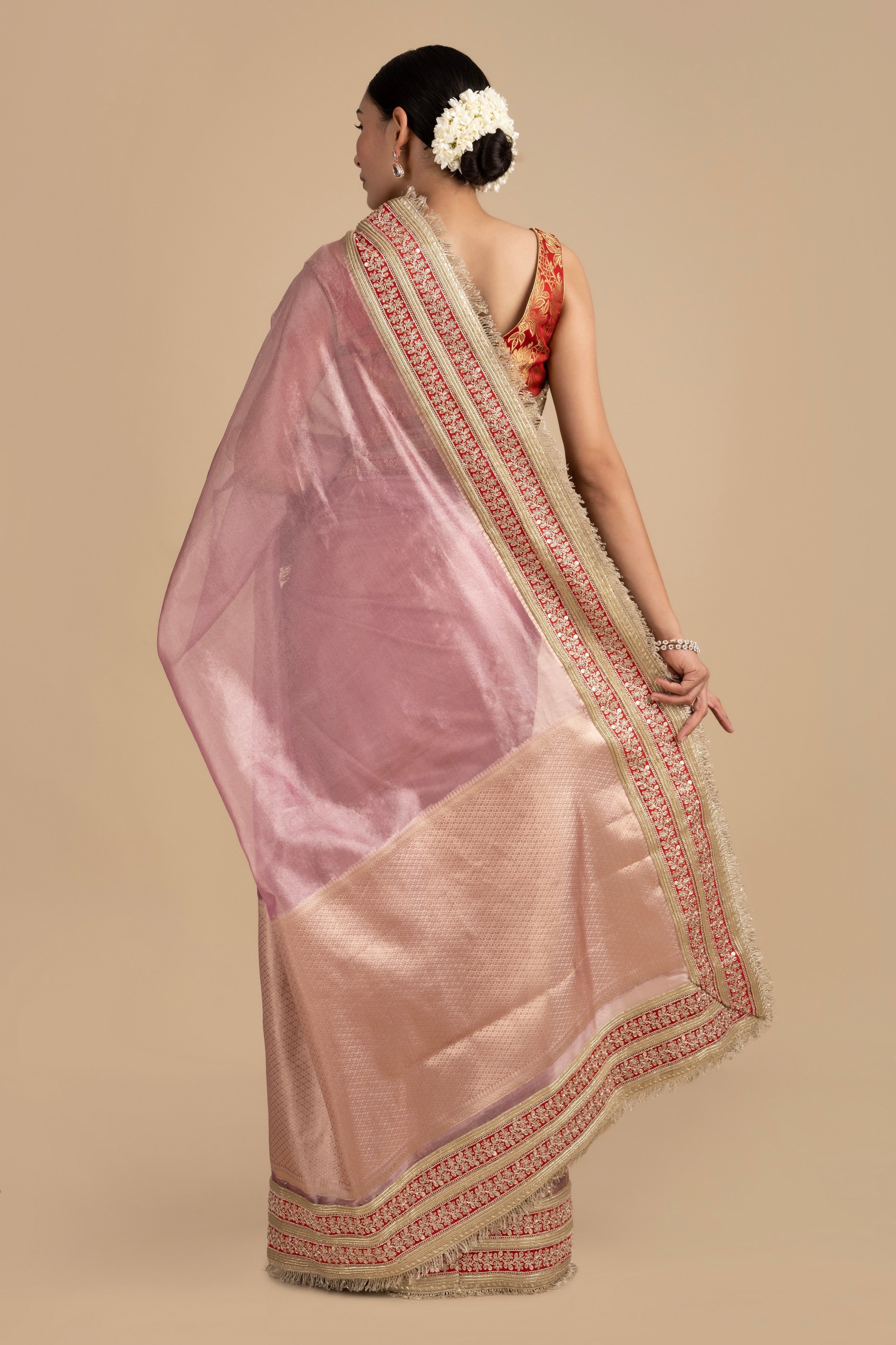 Pastel Pink Pure tissue Silk banarasi handwork Saree