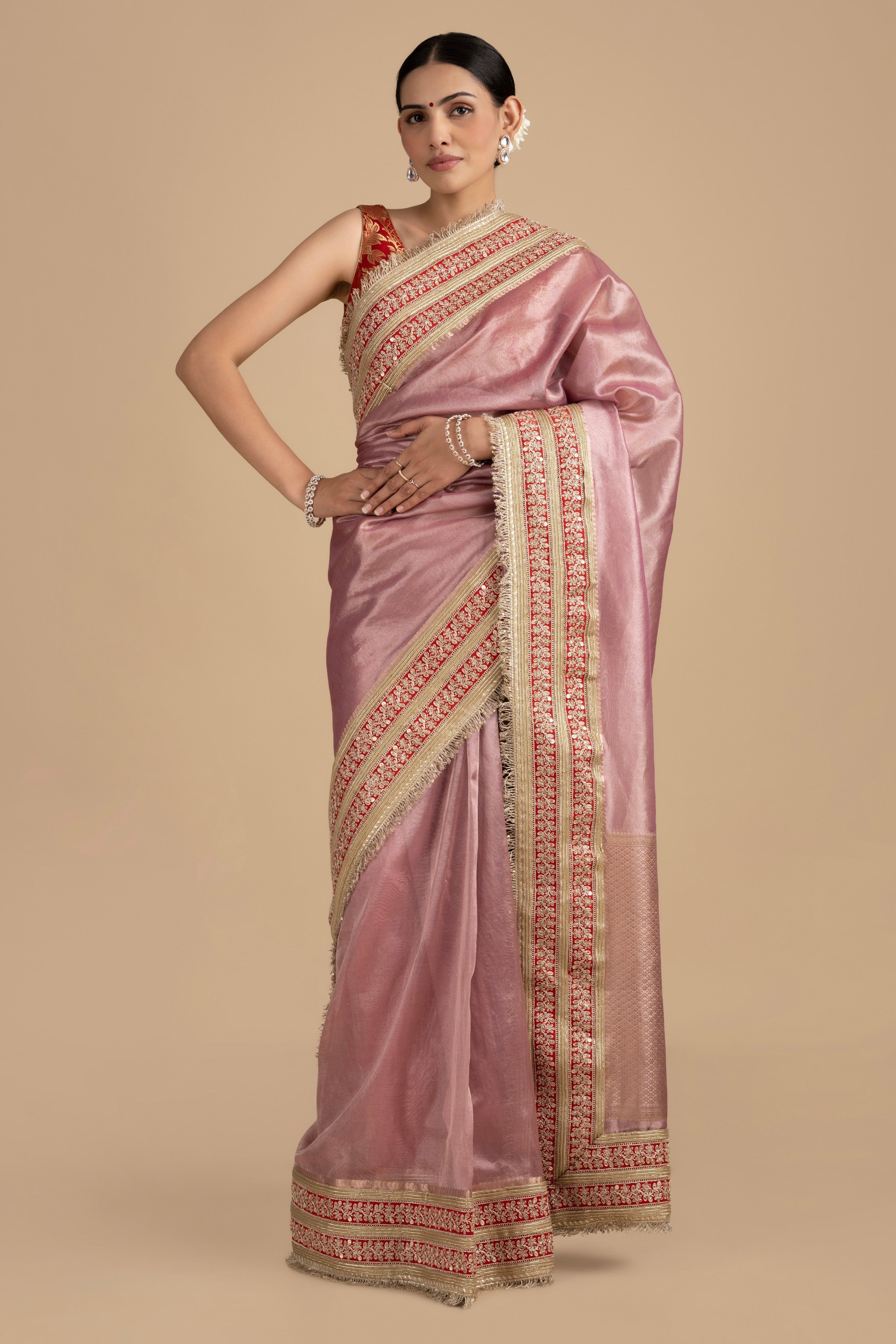 Pastel Pink Pure tissue Silk banarasi handwork Saree