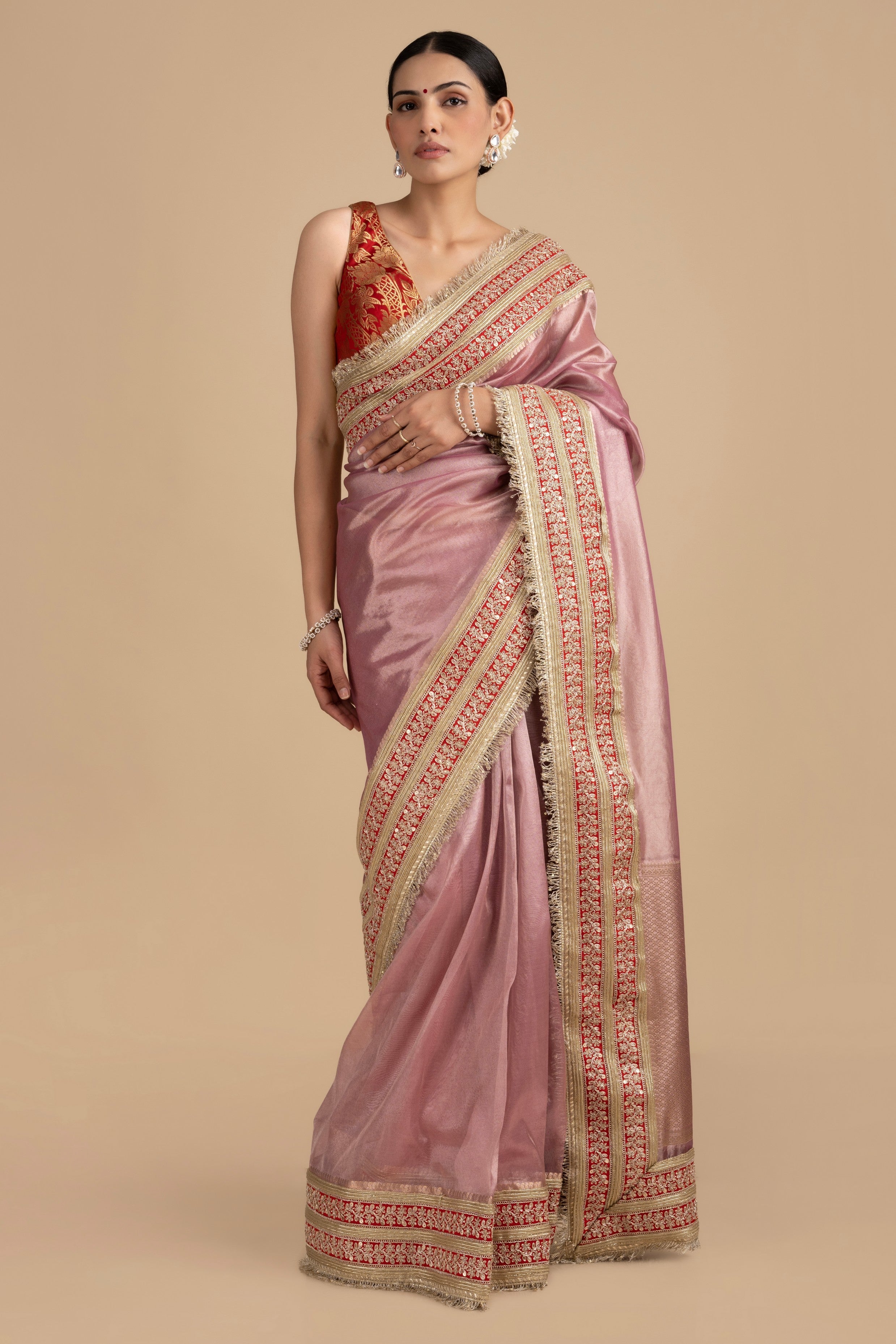 Pastel Pink Pure tissue Silk banarasi handwork Saree