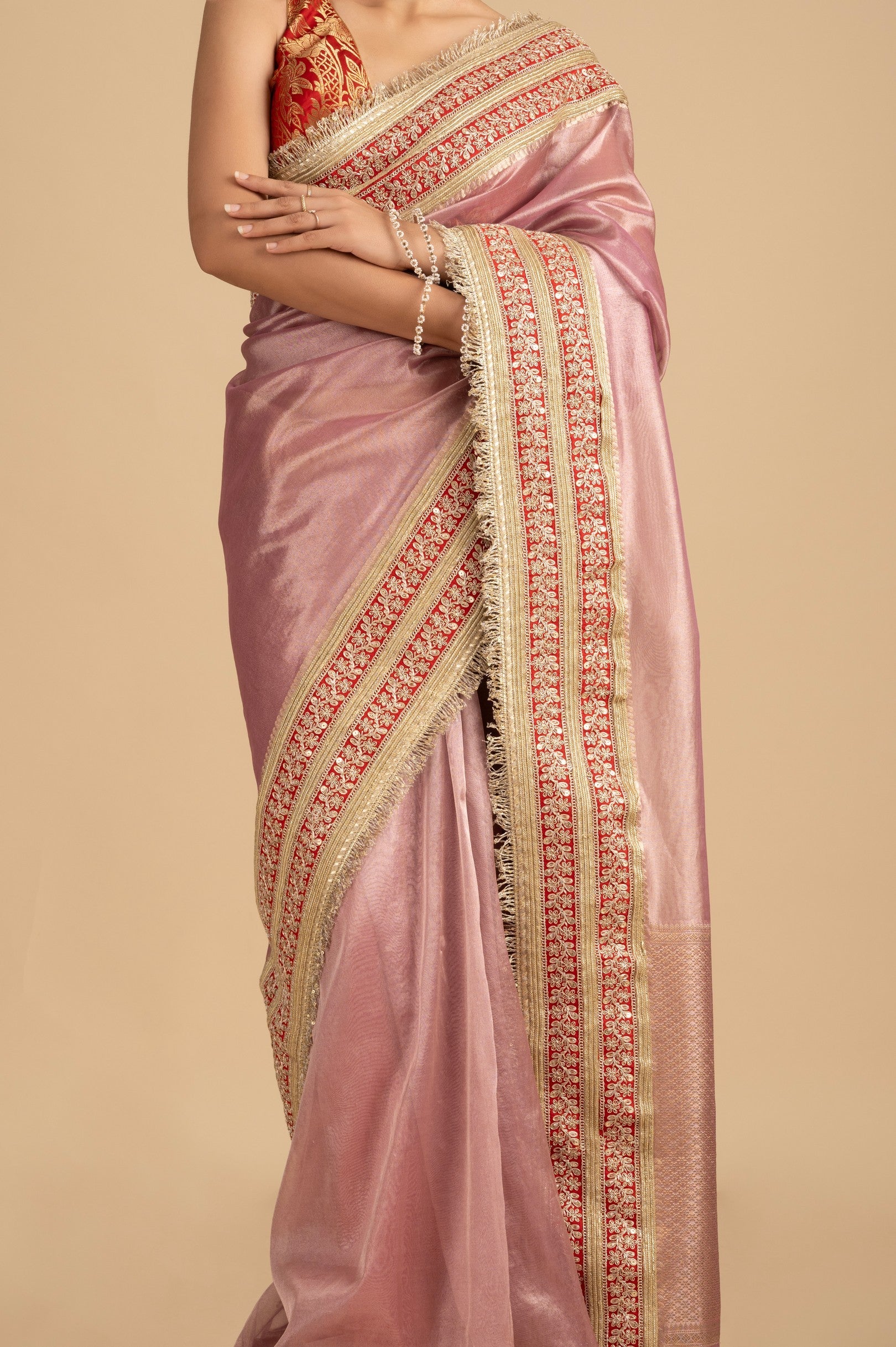 Pastel Pink Pure tissue Silk banarasi handwork Saree