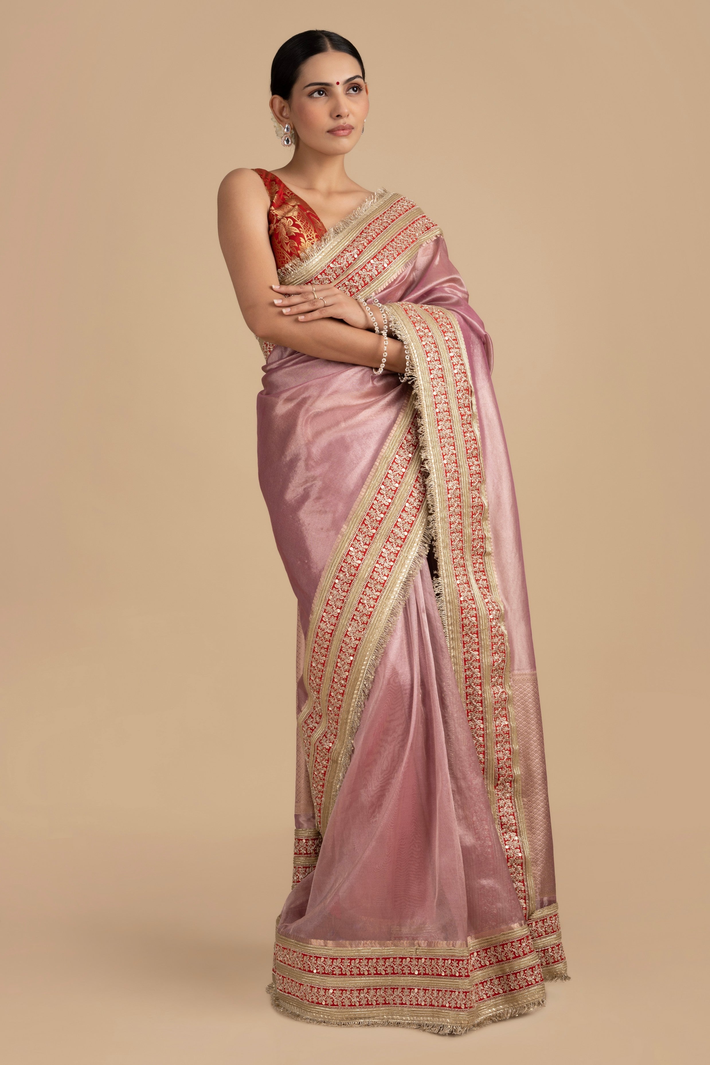 Pastel Pink Pure tissue Silk banarasi handwork Saree
