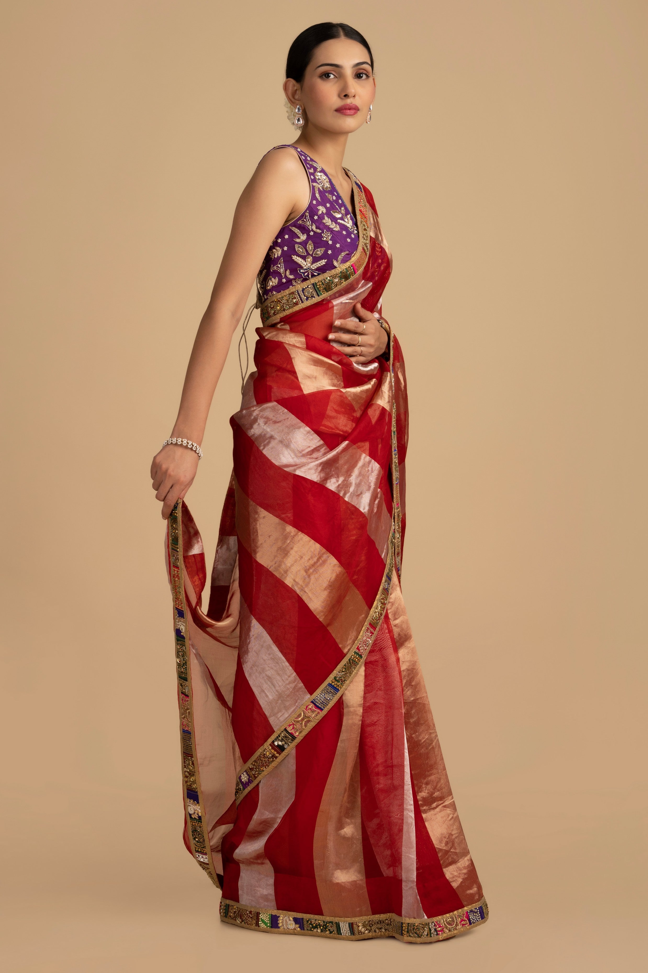 Red Pure Organza Silk Banarasi Handloom Saree