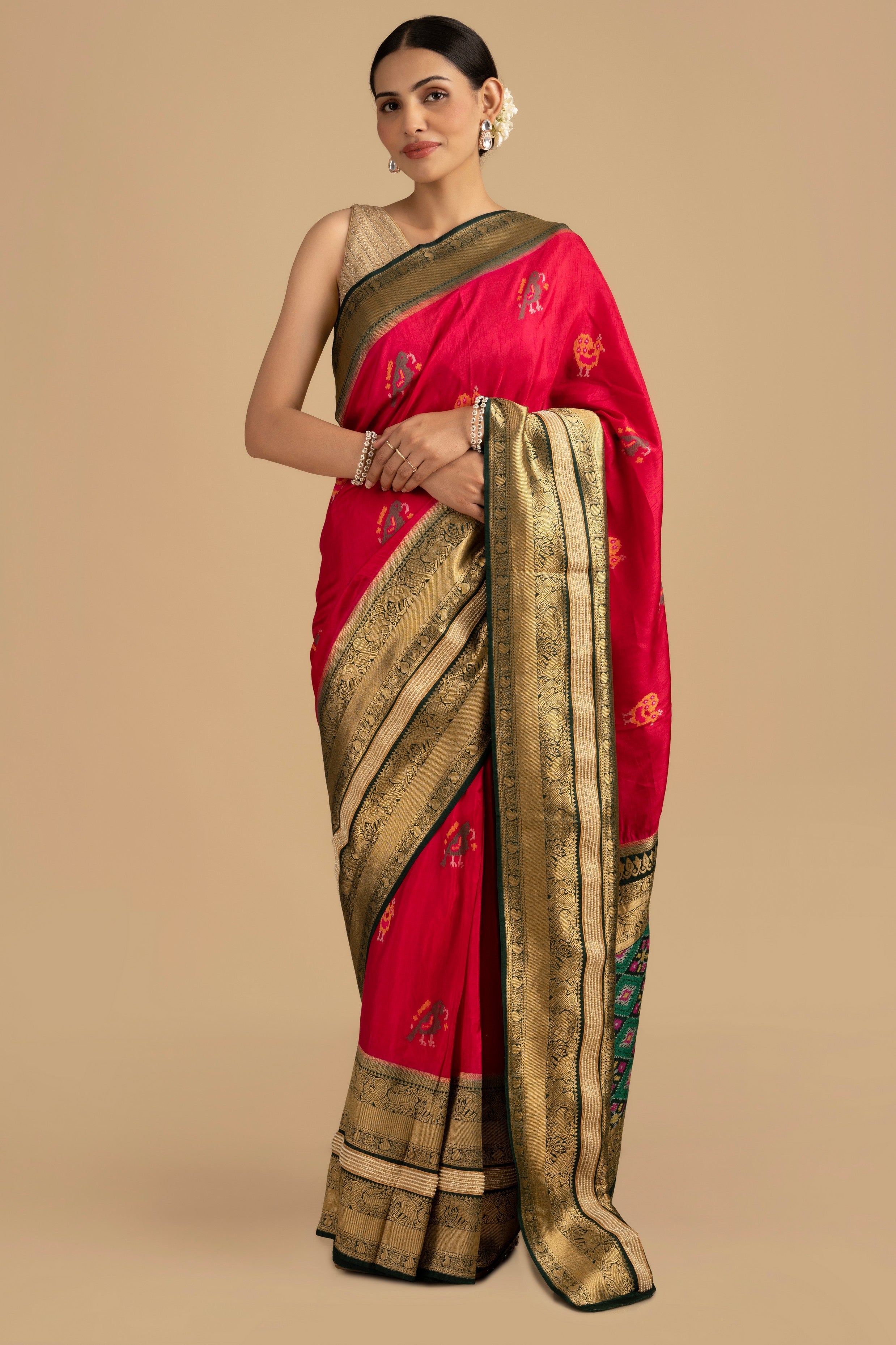 Magenta-Green Pure Katan Silk Banarasi Handloom Saree