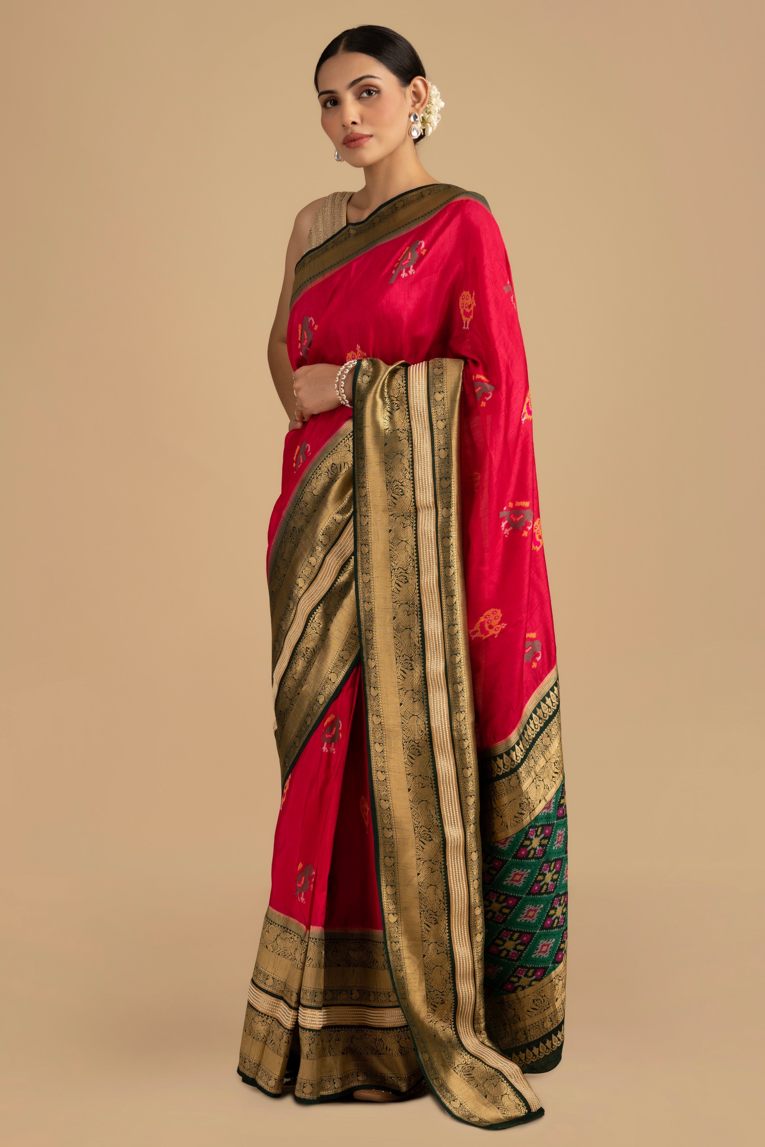 Magenta-Green Pure Katan Silk Banarasi Handloom Saree