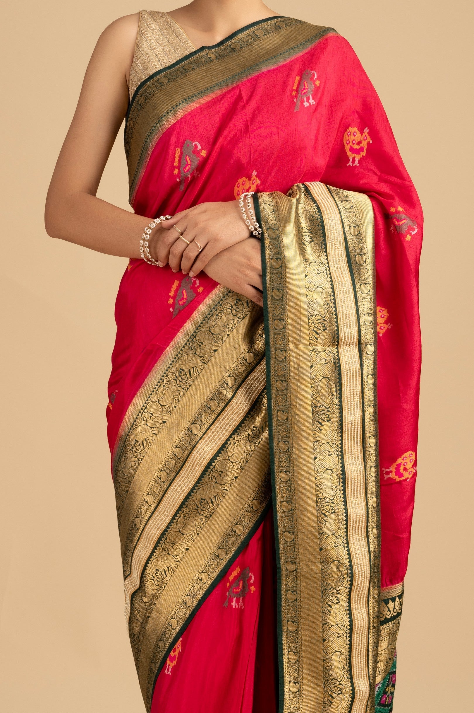 Magenta-Green Pure Katan Silk Banarasi Handloom Saree