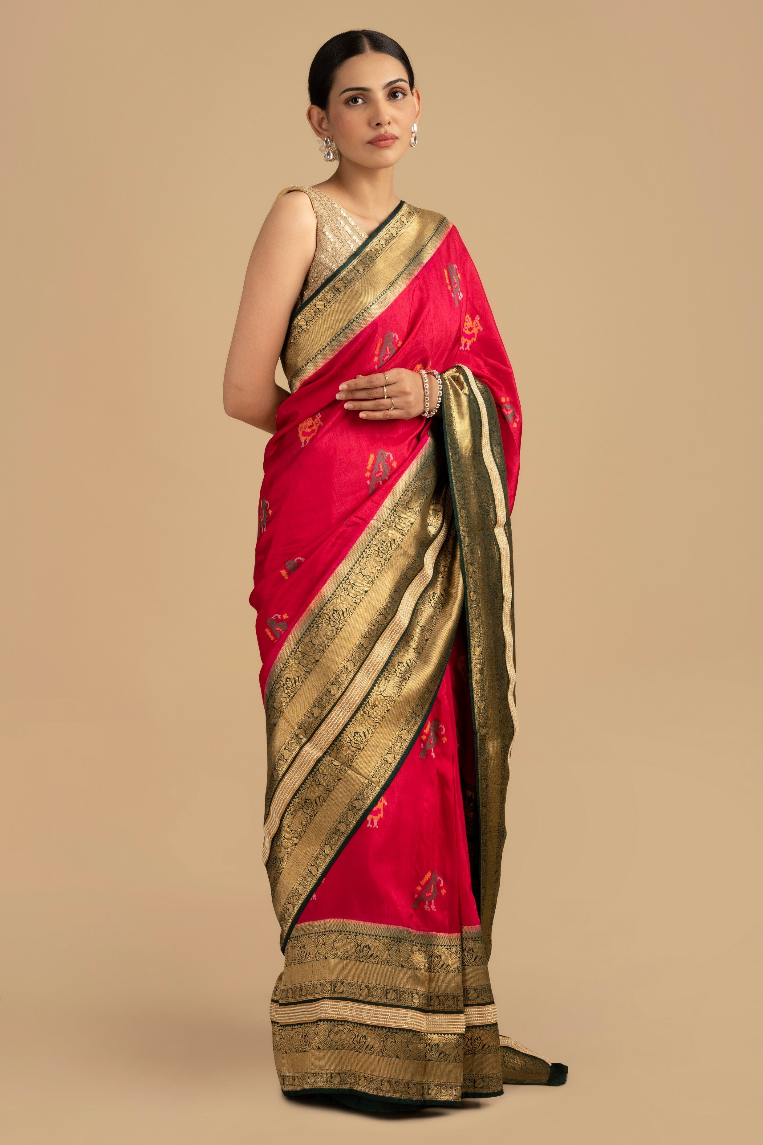 Magenta-Green Pure Katan Silk Banarasi Handloom Saree