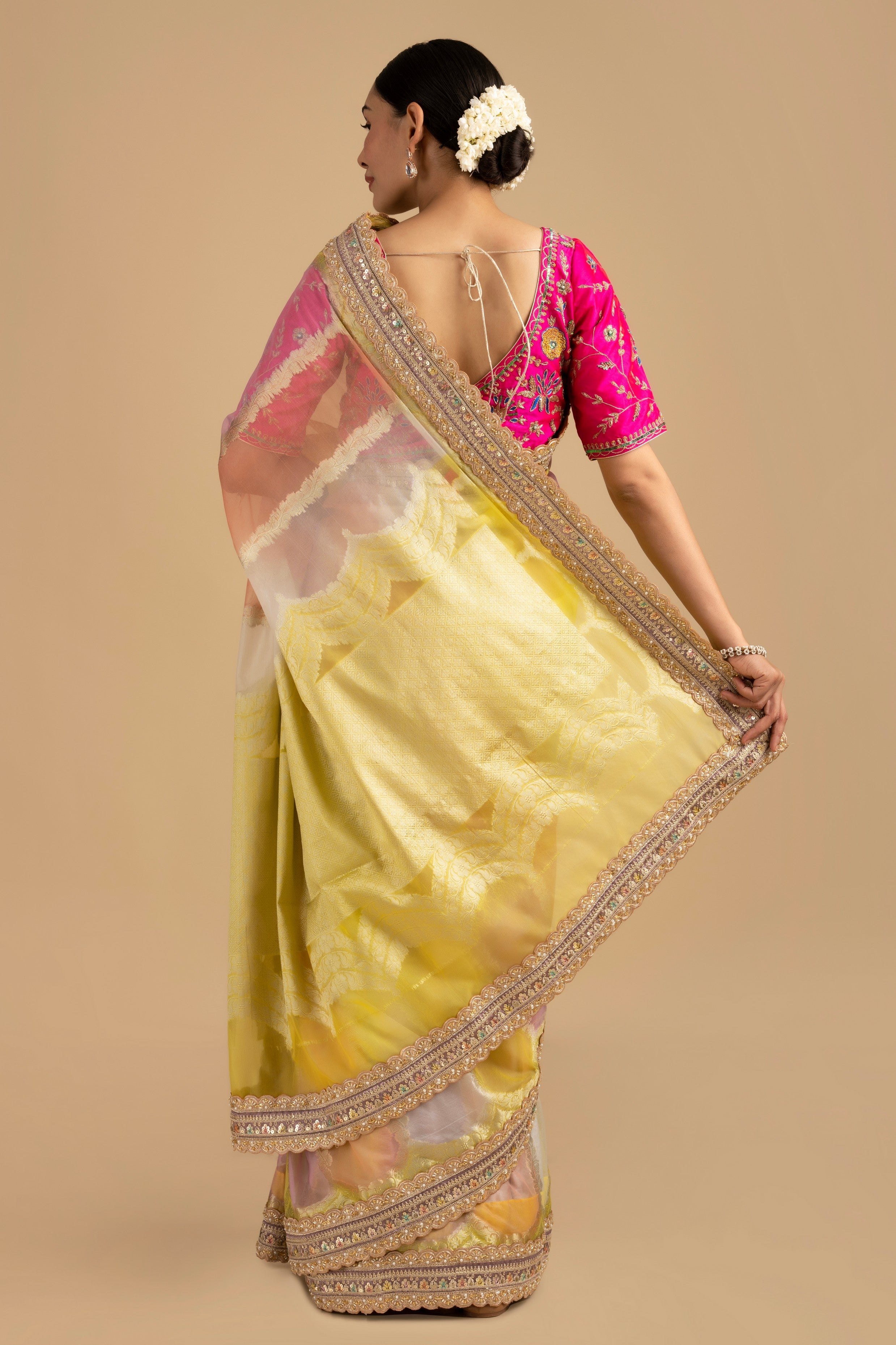 Pastel Multicolor Pure Tissue Silk banarasi handloom Saree