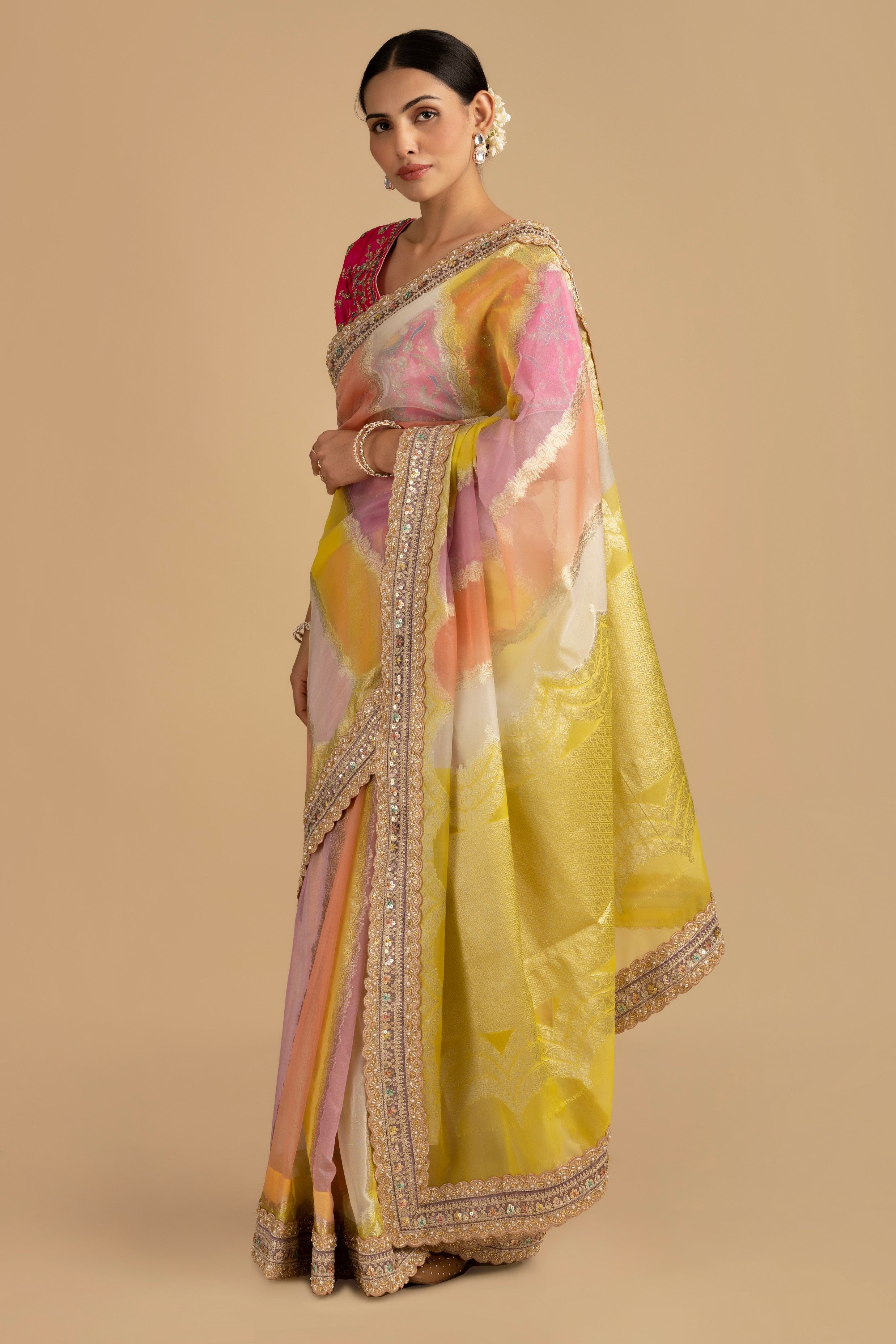 Pastel Multicolor Pure Tissue Silk banarasi handloom Saree