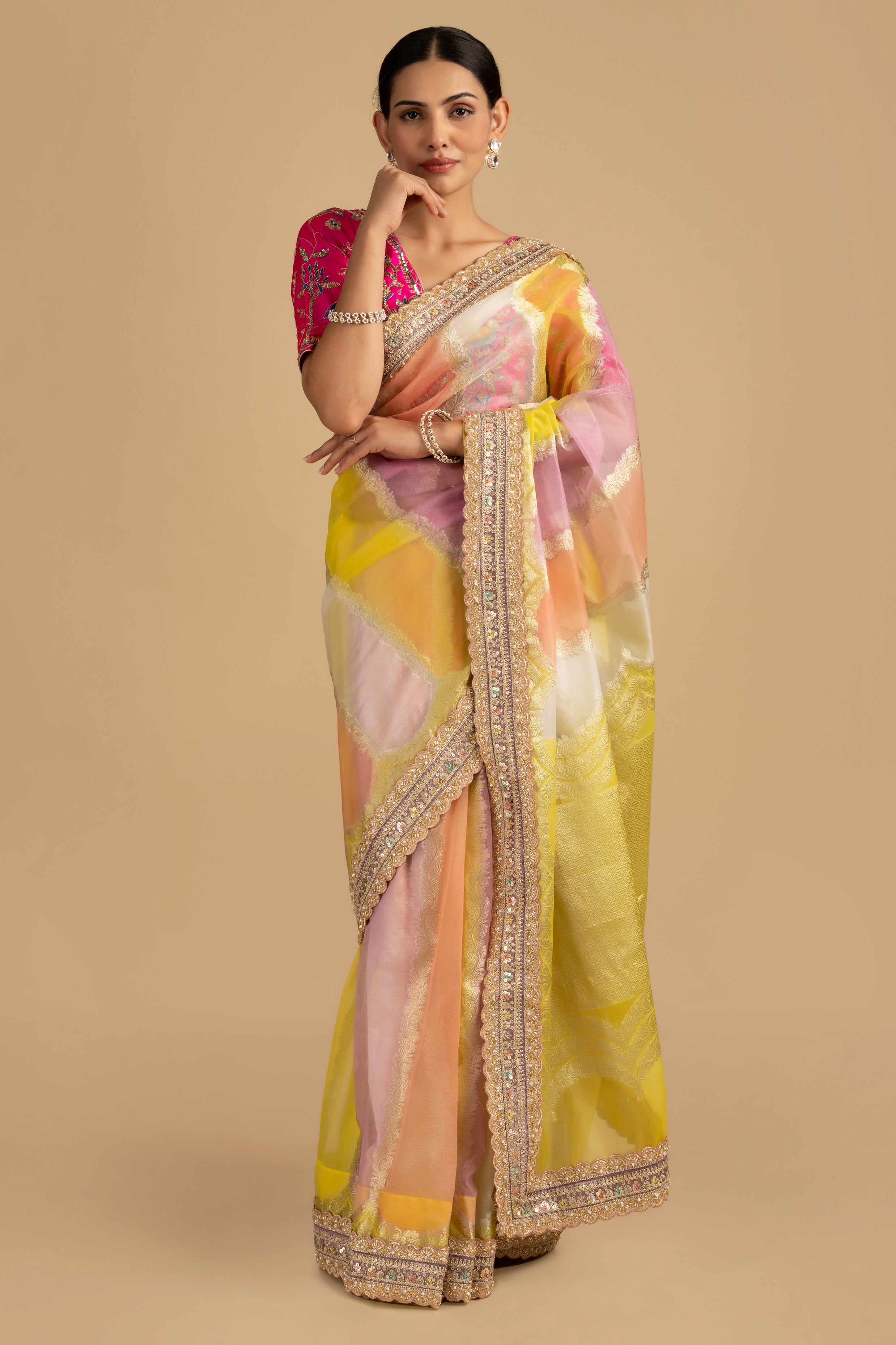 Pastel Multicolor Pure Tissue Silk banarasi handloom Saree