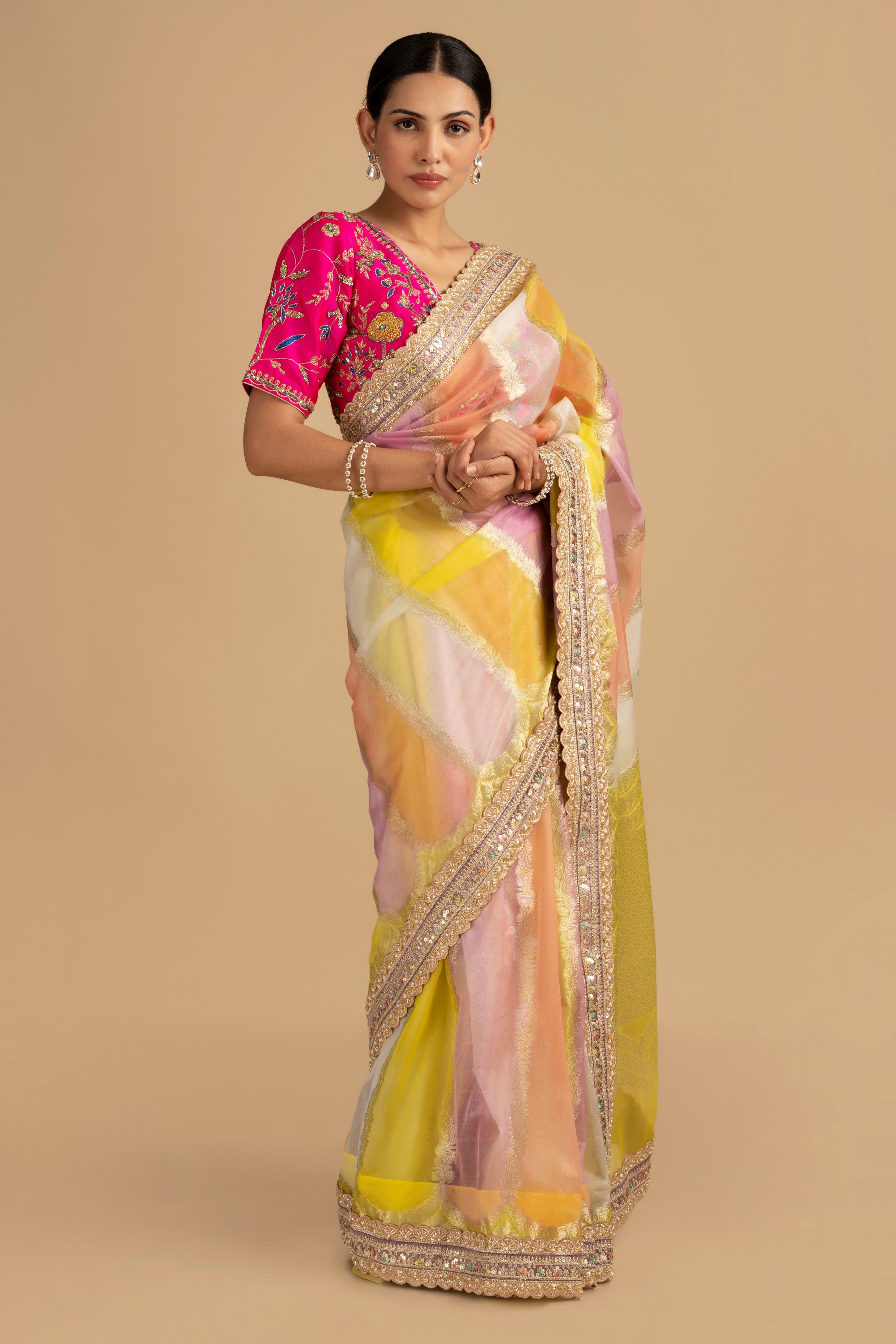 Pastel Multicolor Pure Tissue Silk banarasi handloom Saree