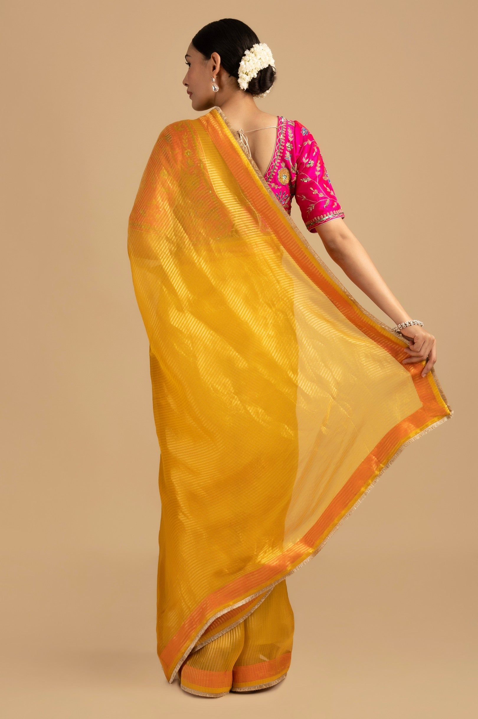 Yellow Pure Organza Zari Silk Banrasi Handloom Saree