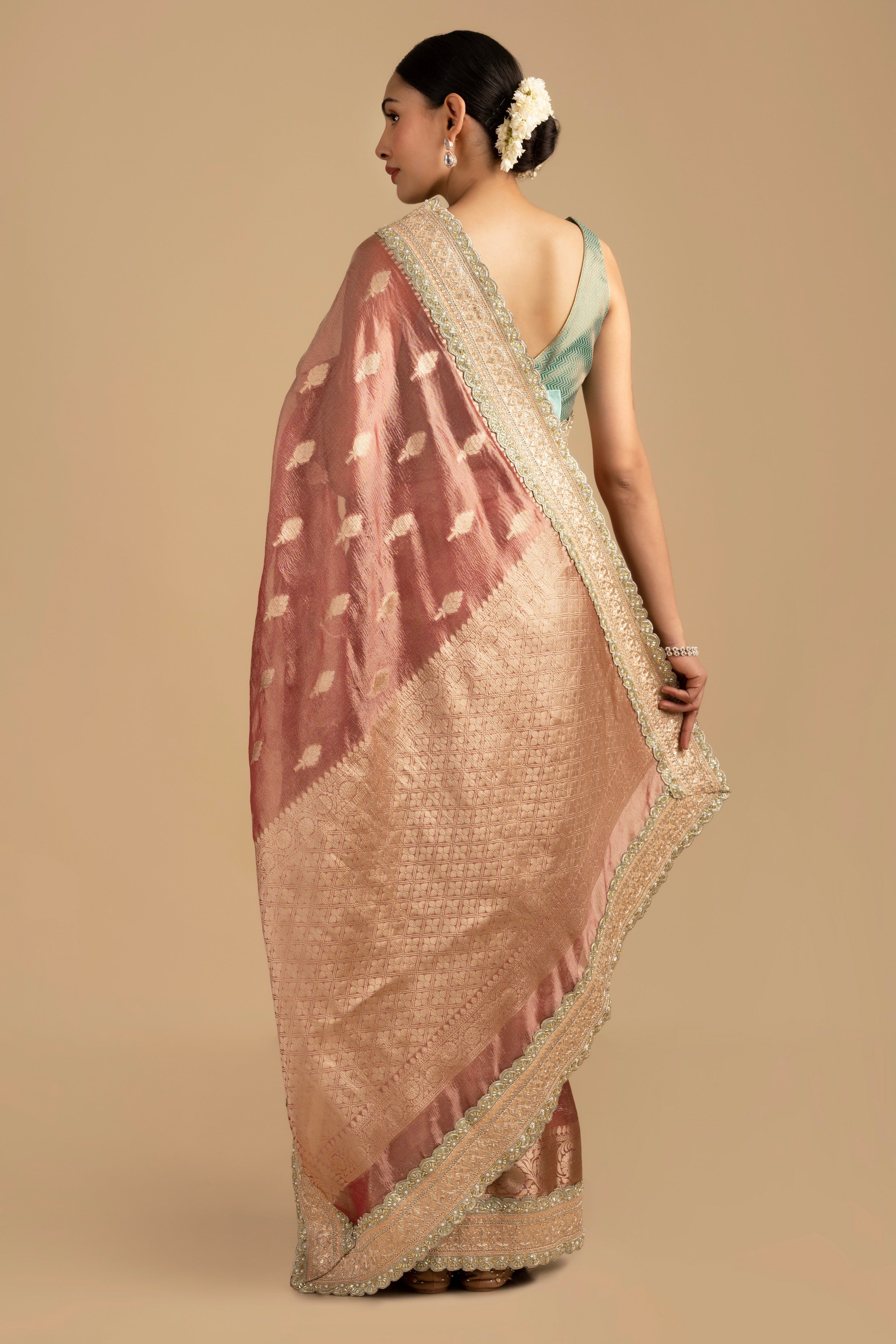 Blush Pink Pure Tissue Silk Banarasi Handloom Saree