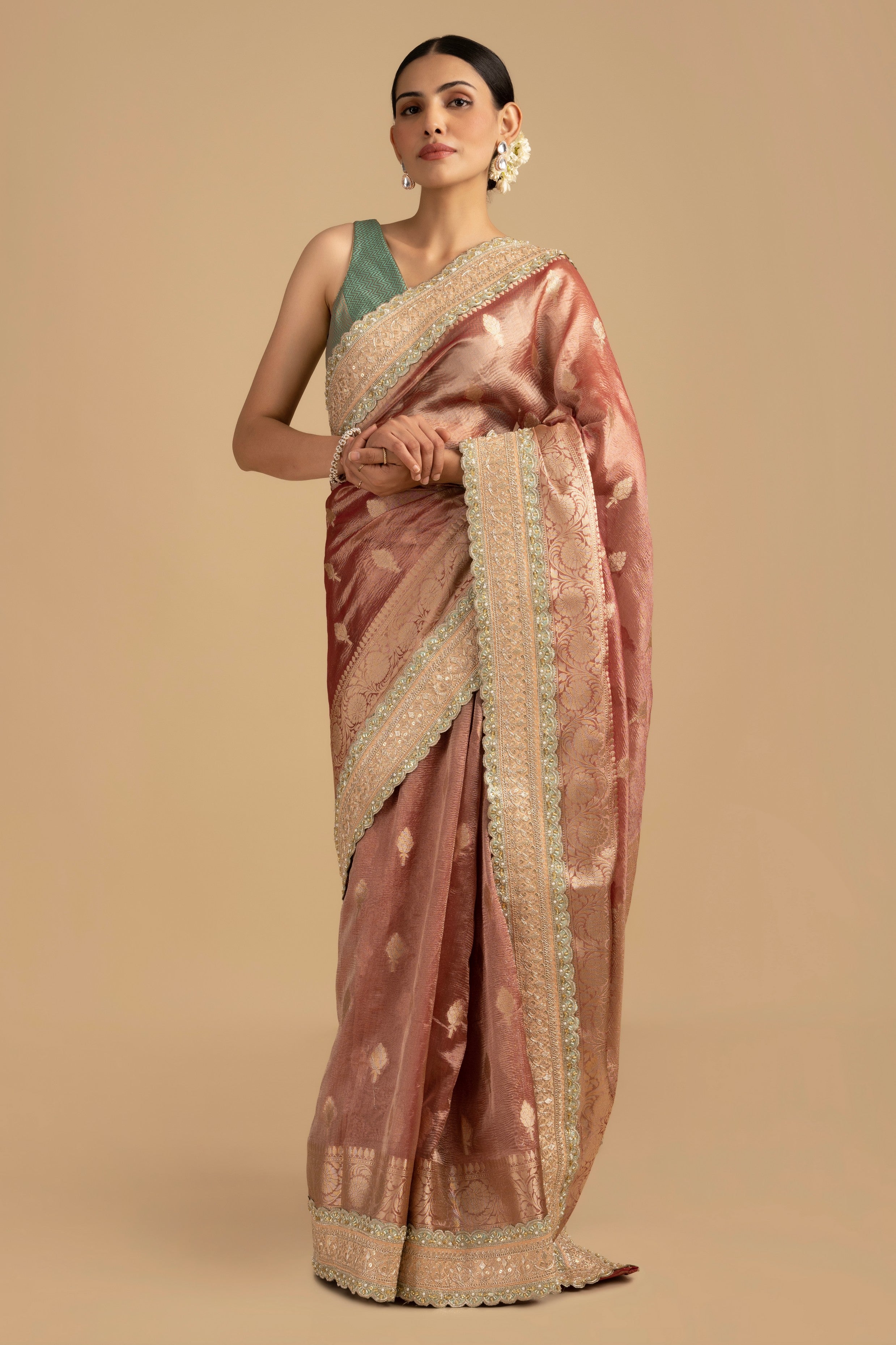 Blush Pink Pure Tissue Silk Banarasi Handloom Saree