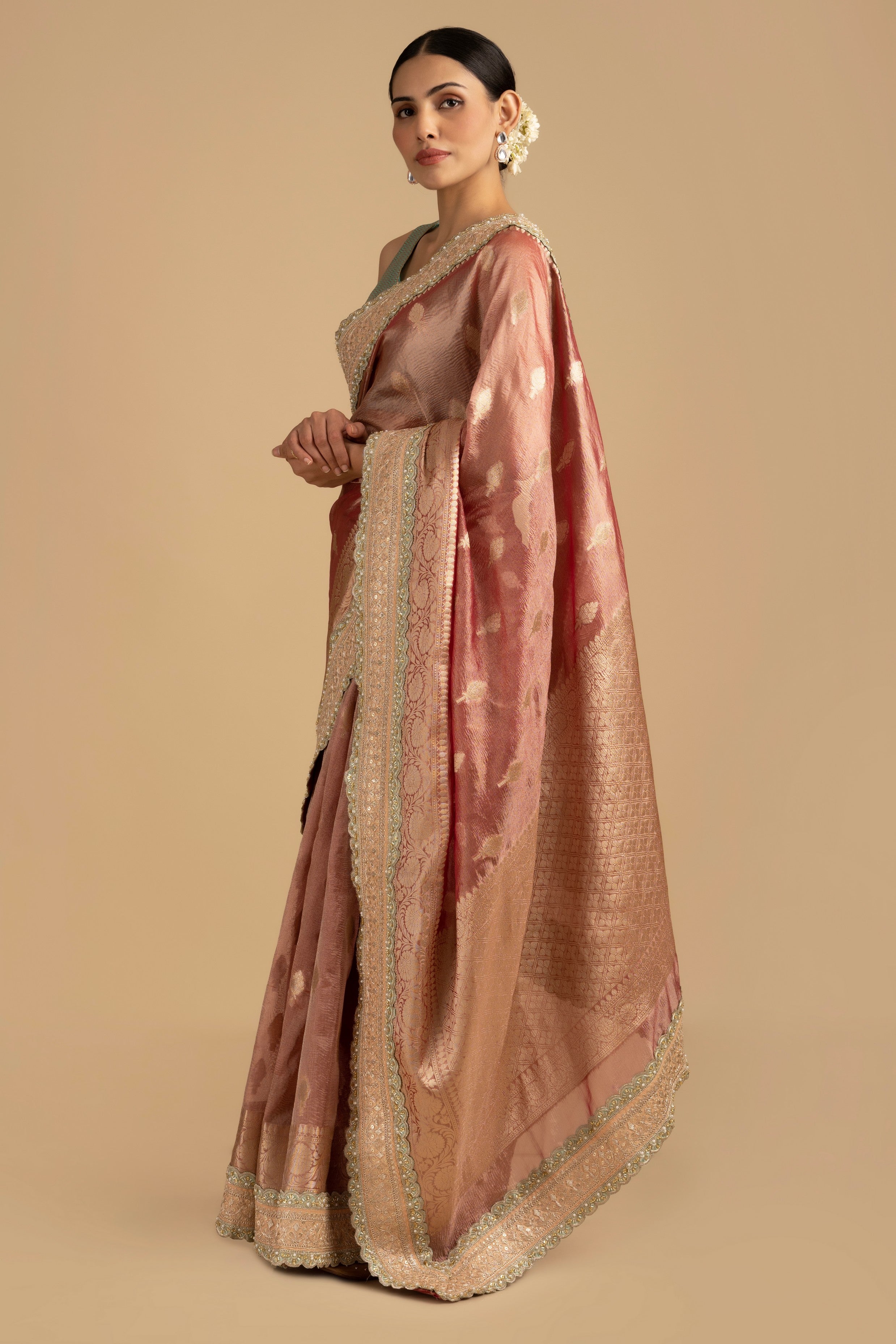 Blush Pink Pure Tissue Silk Banarasi Handloom Saree