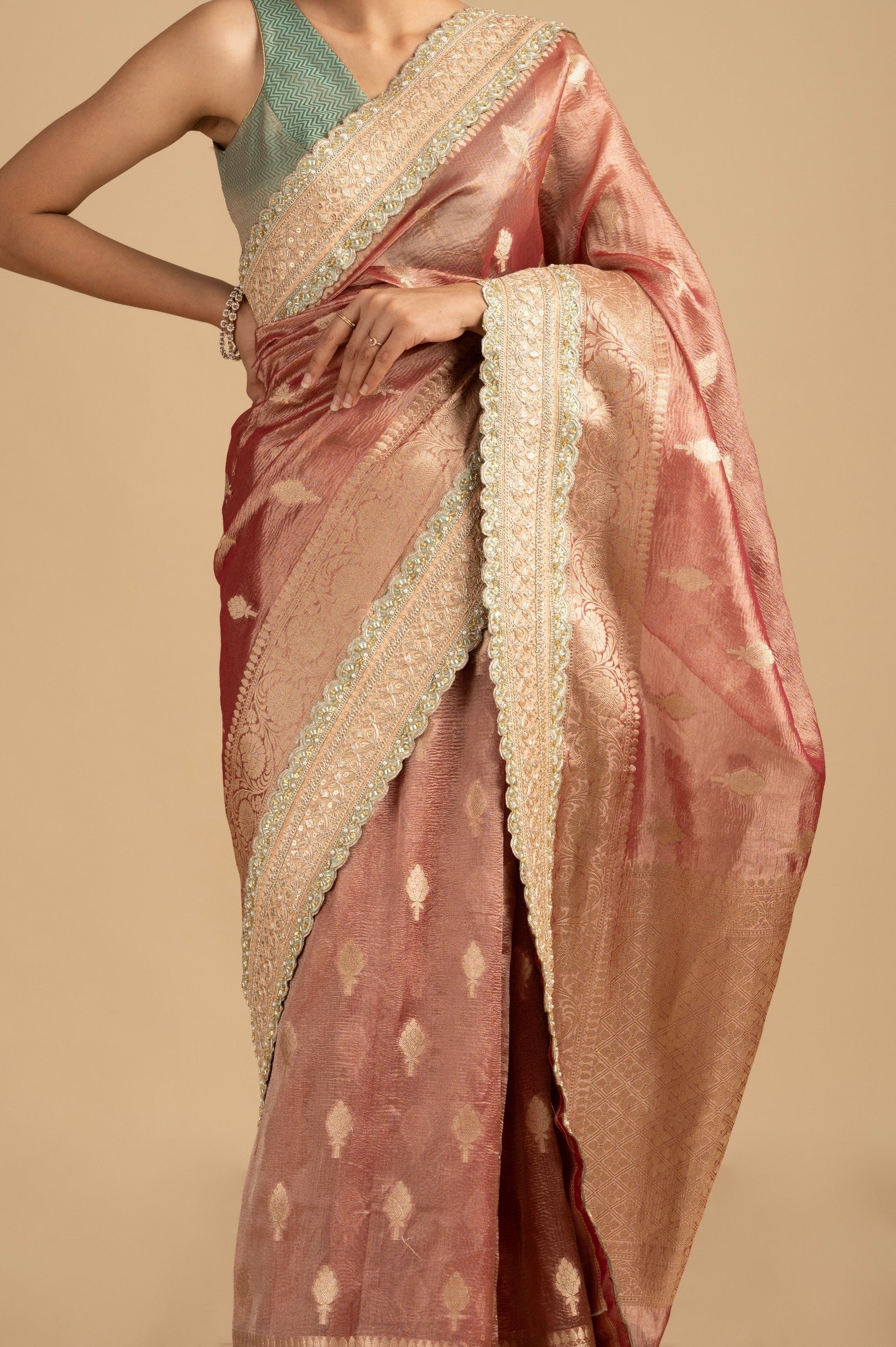 Blush Pink Pure Tissue Silk Banarasi Handloom Saree