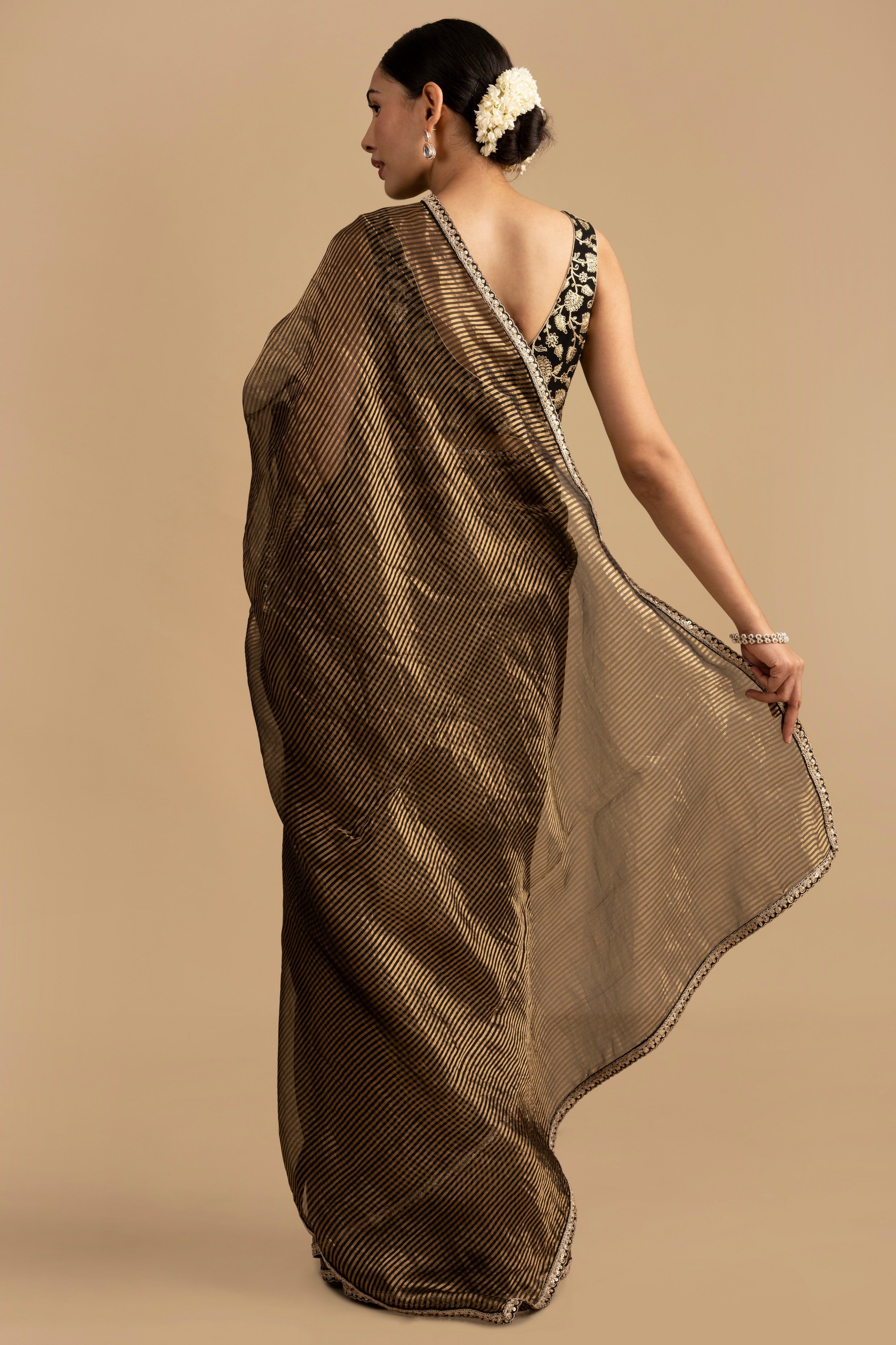 Black Pure Organza Zari Silk Banrasi Handloom Saree