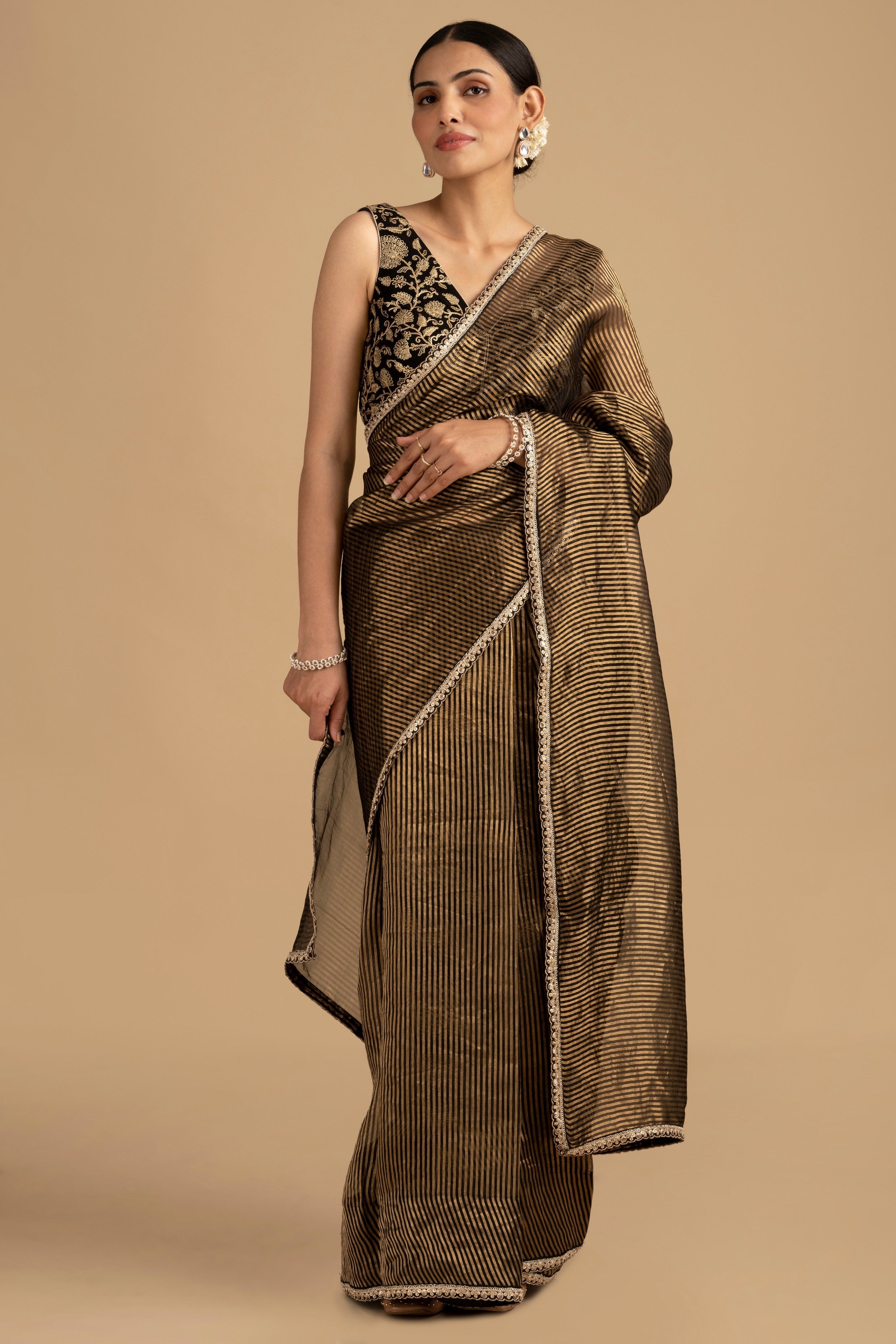 Black Pure Organza Zari Silk Banrasi Handloom Saree