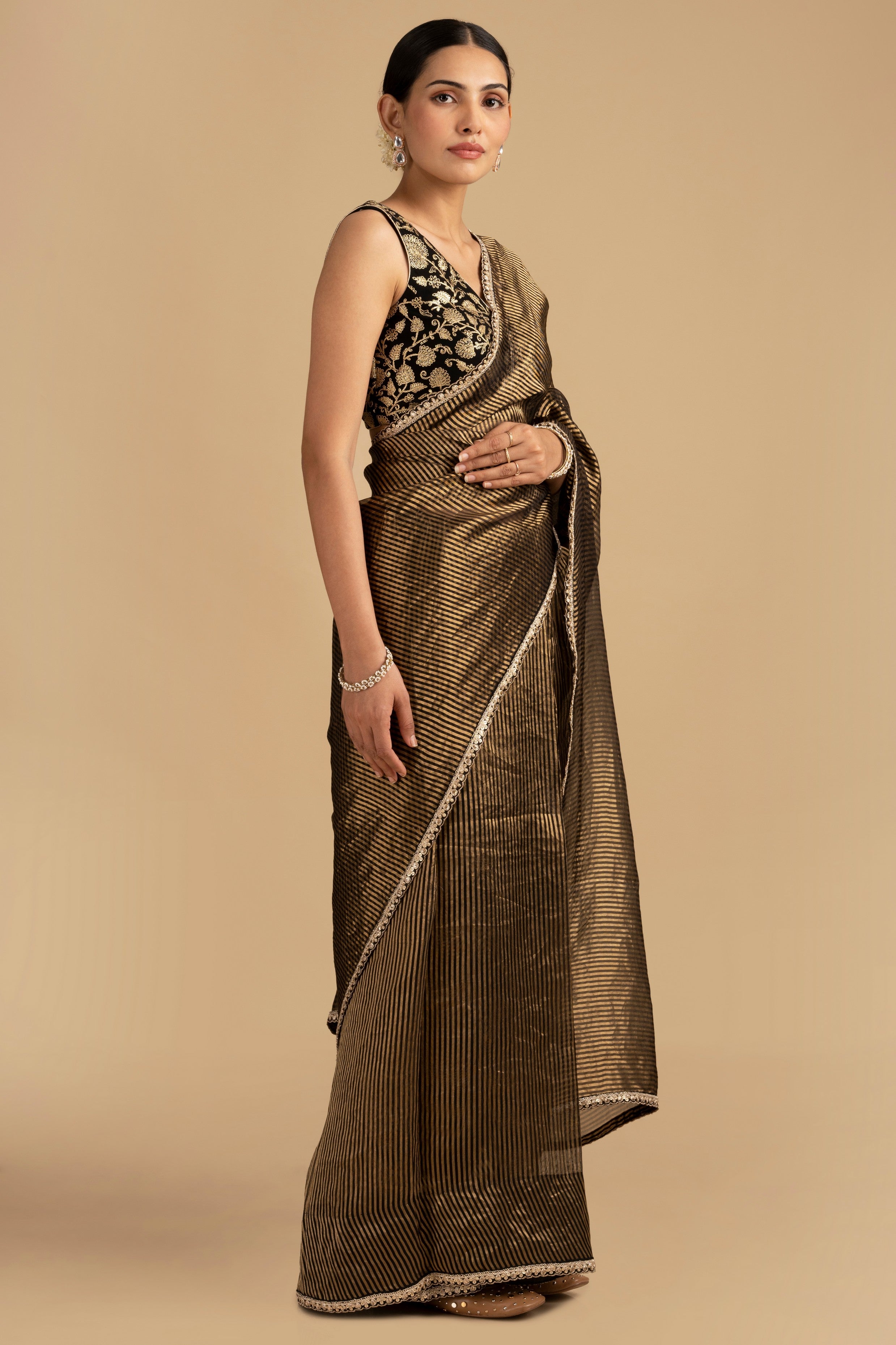 Black Pure Organza Zari Silk Banrasi Handloom Saree