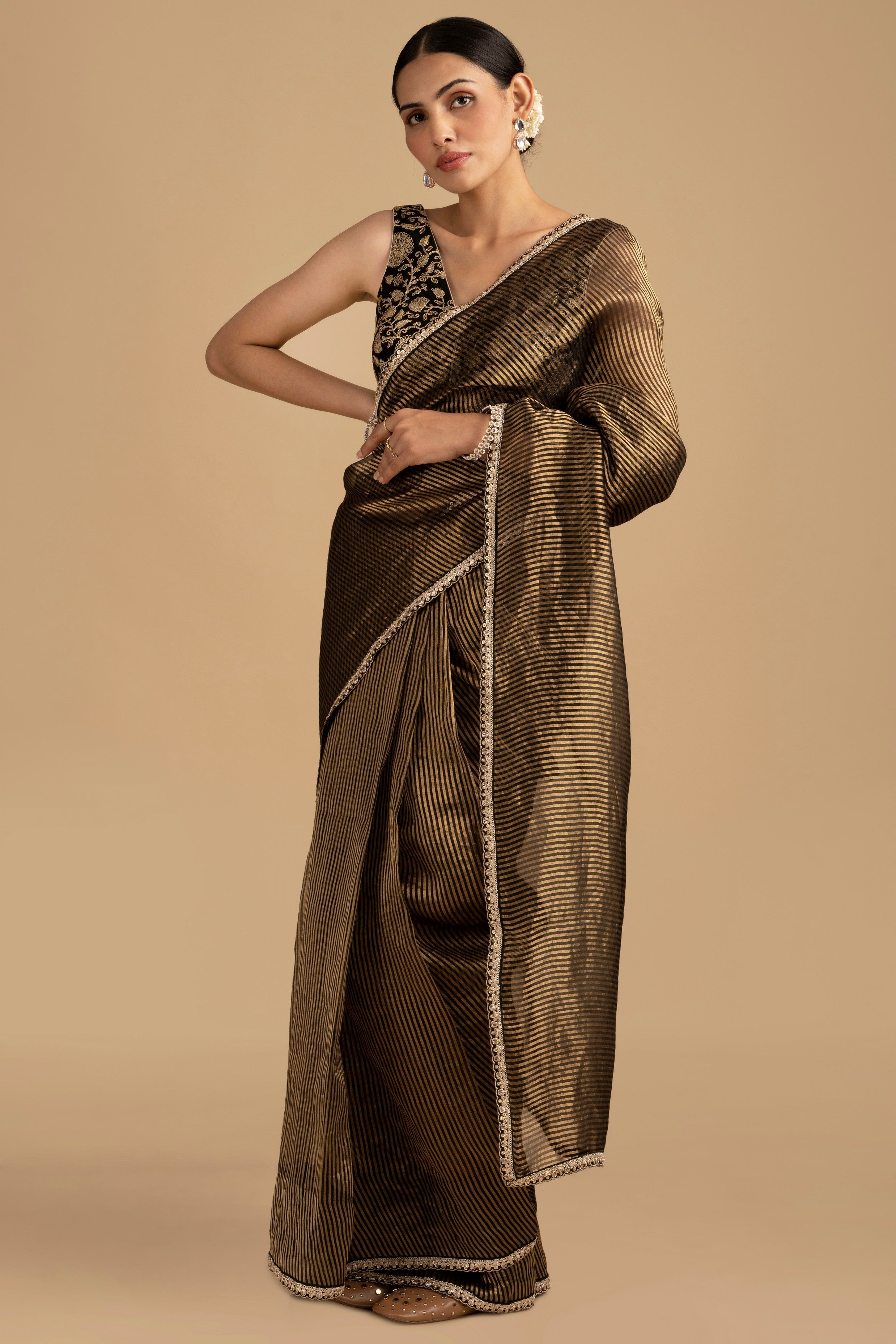 Black Pure Organza Zari Silk Banrasi Handloom Saree