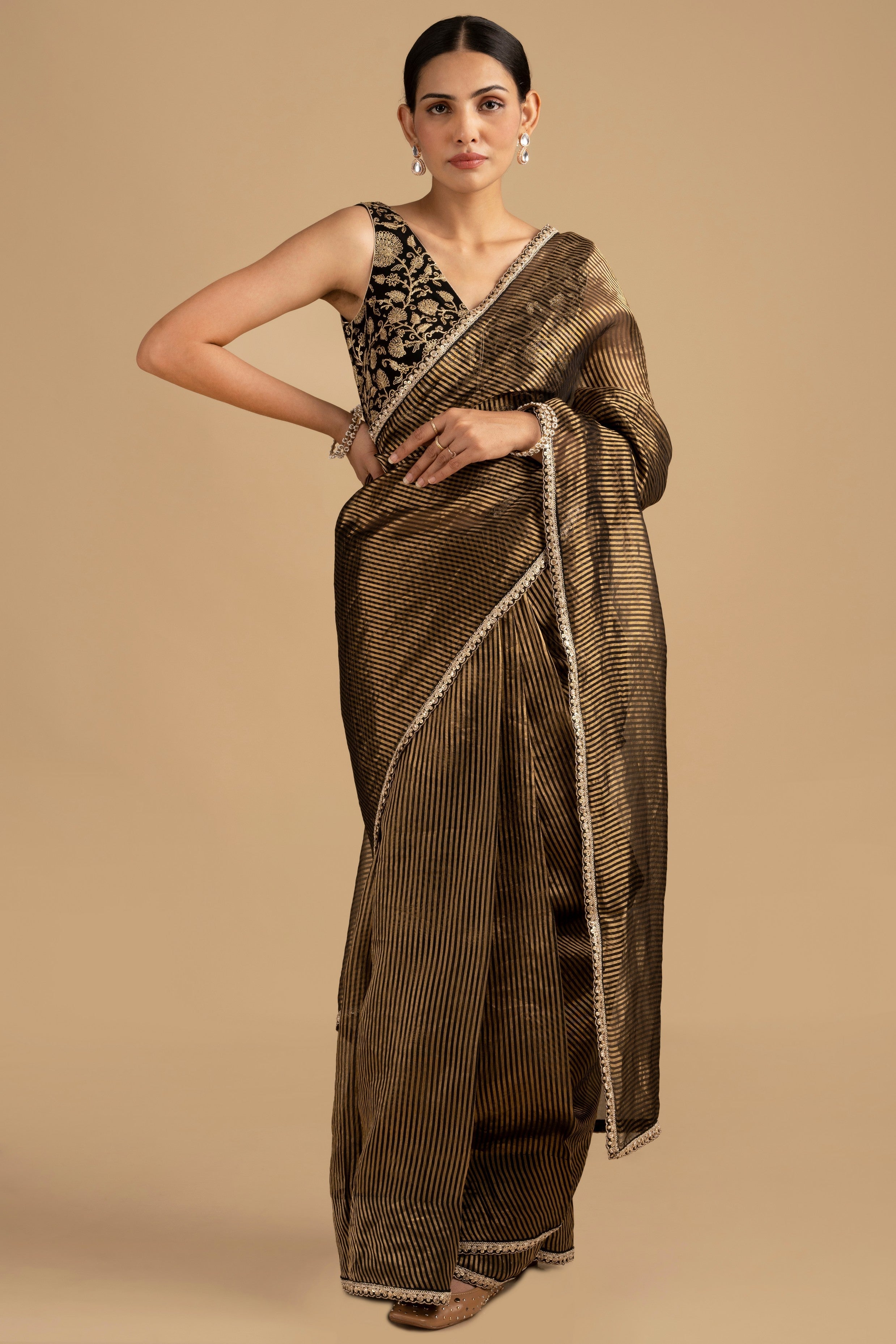 Black Pure Organza Zari Silk Banrasi Handloom Saree