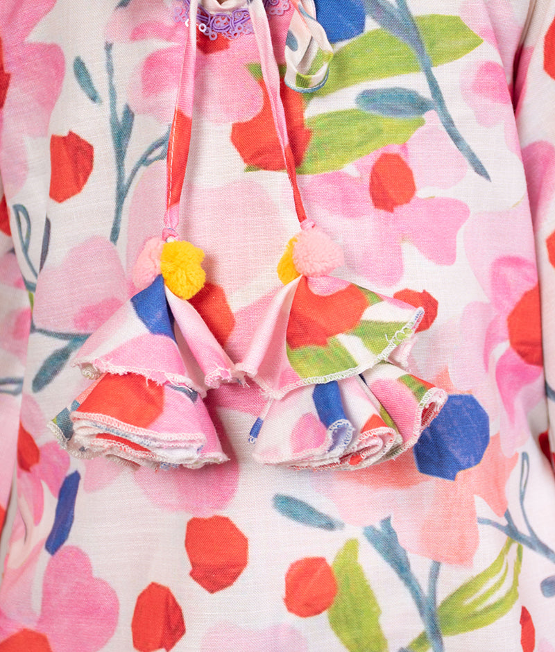 Pink Floral Printed Kurti with Pants
