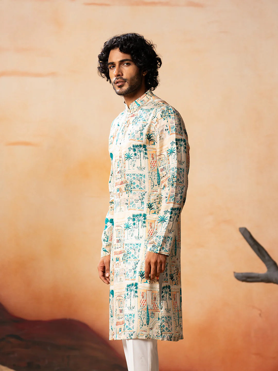 Foret Classic Forest Print Silk Kurta