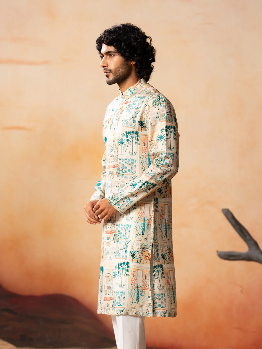 Foret Classic Forest Print Silk Kurta
