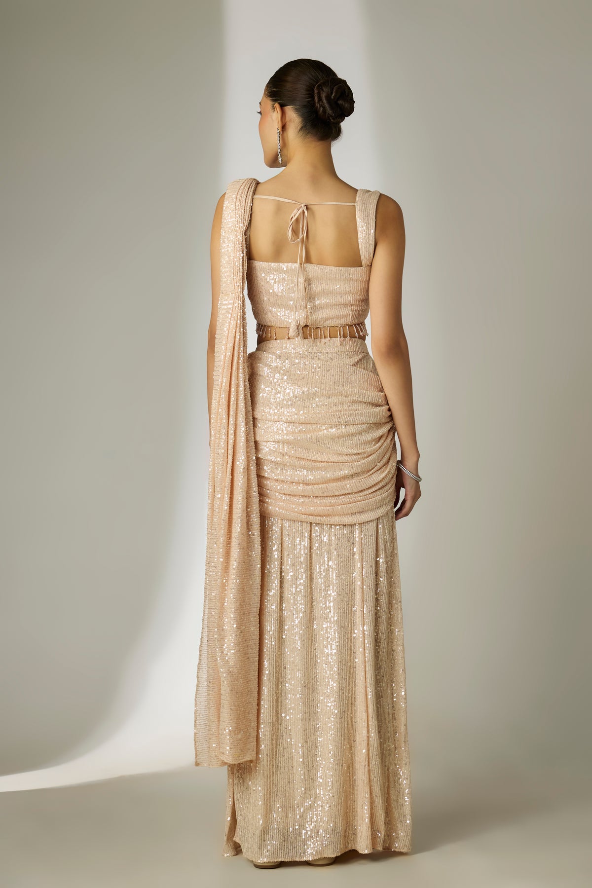 Cream Sequin Saree Set