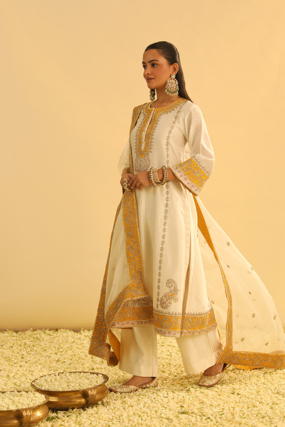 Asmira - Daisy Ivory Long Kurta with Palazzo & Dupatta
