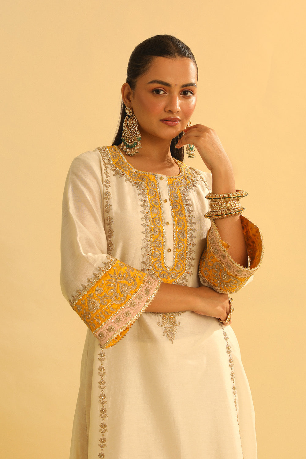 Asmira - Daisy Ivory Long Kurta with Palazzo & Dupatta